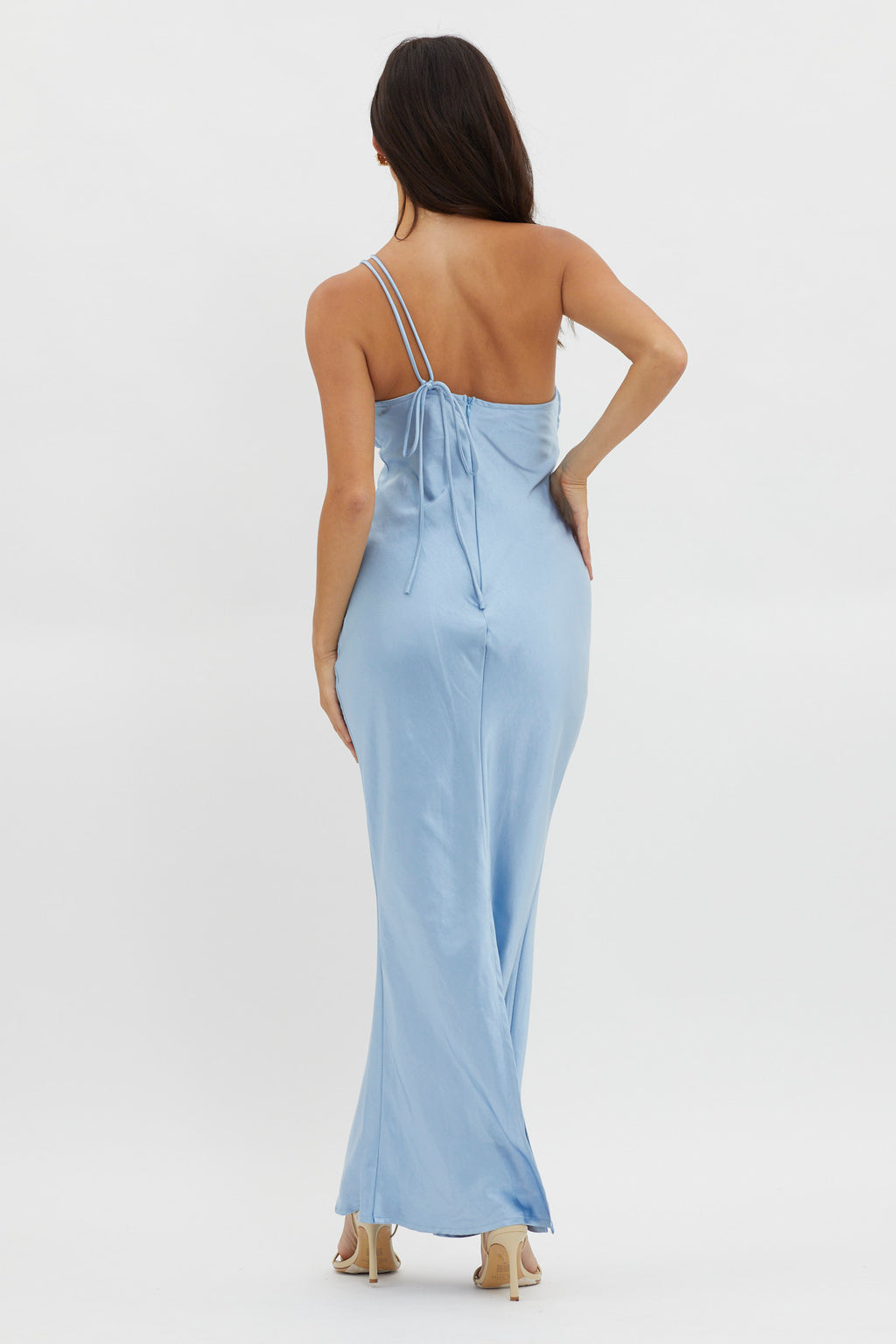 Think Of Me One-Shoulder Satin Dress Blue by Selfie Leslie Australia