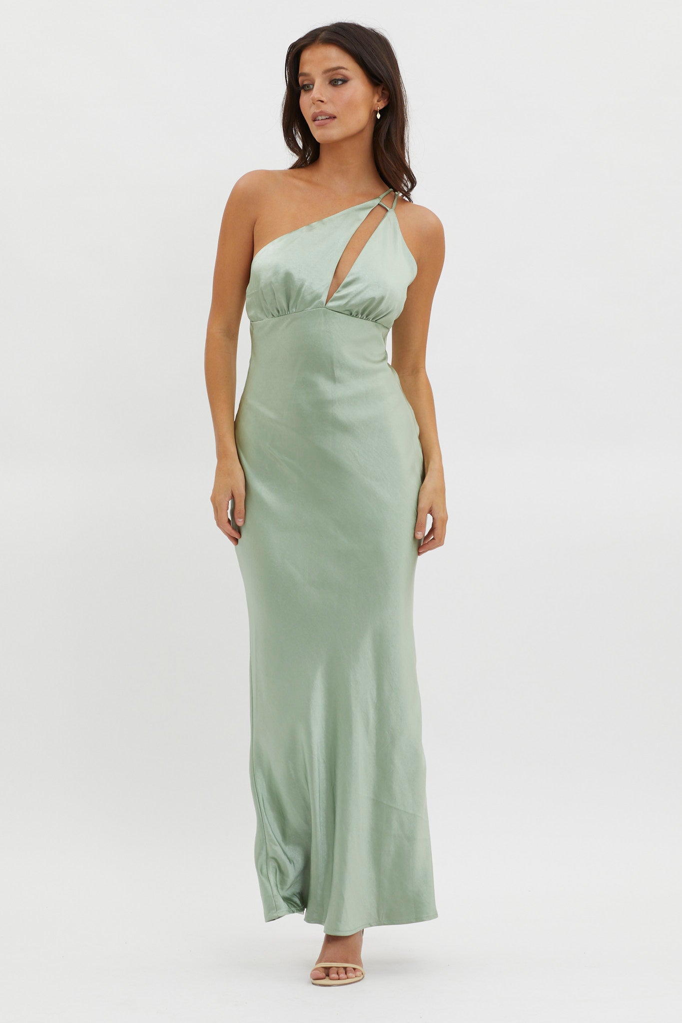 Think Of Me One-Shoulder Satin Dress Mint by Selfie Leslie Australia