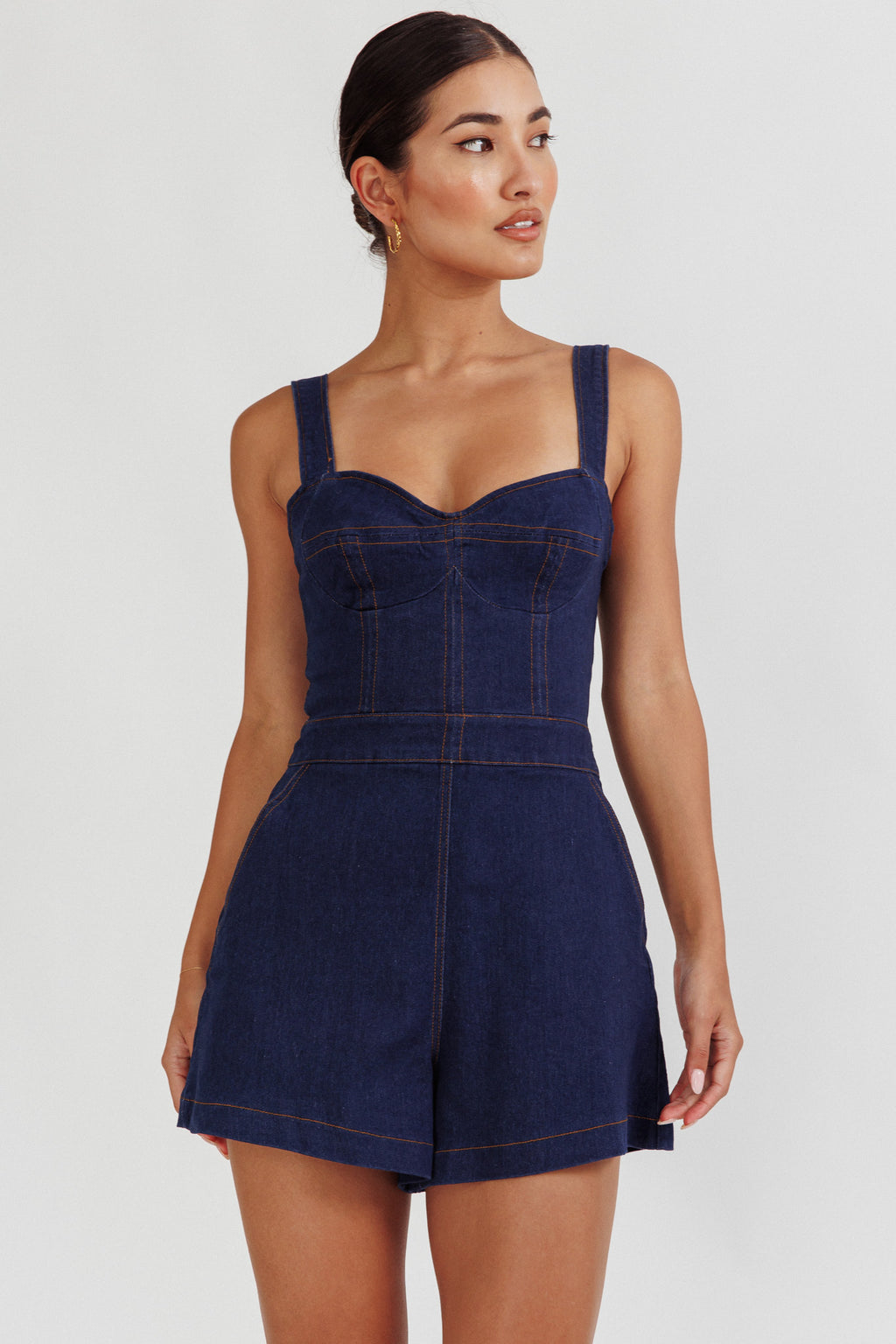 Tease Me Sweetheart Neckline Denim Romper Indigo by Selfie Leslie Australia