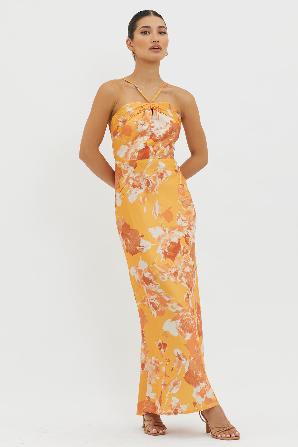 Carter Foldover Neckline Maxi Dress Orange Yellow by Selfie Leslie Australia