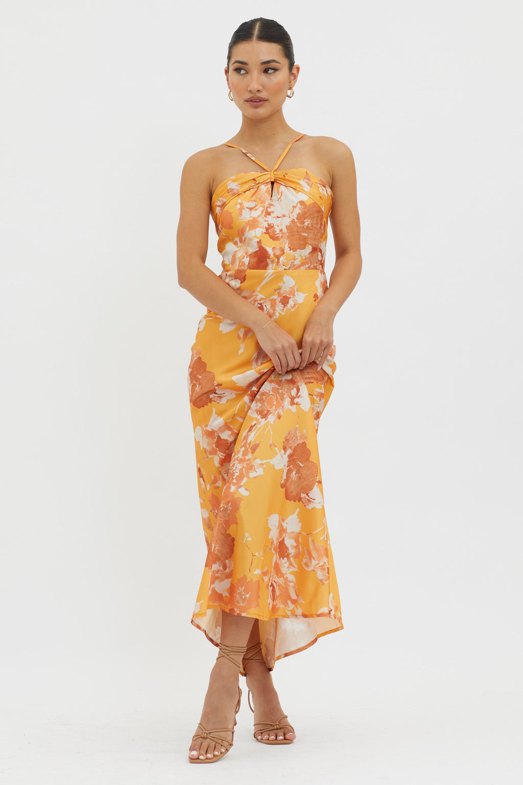 Carter Foldover Neckline Maxi Dress Orange Yellow by Selfie Leslie Australia