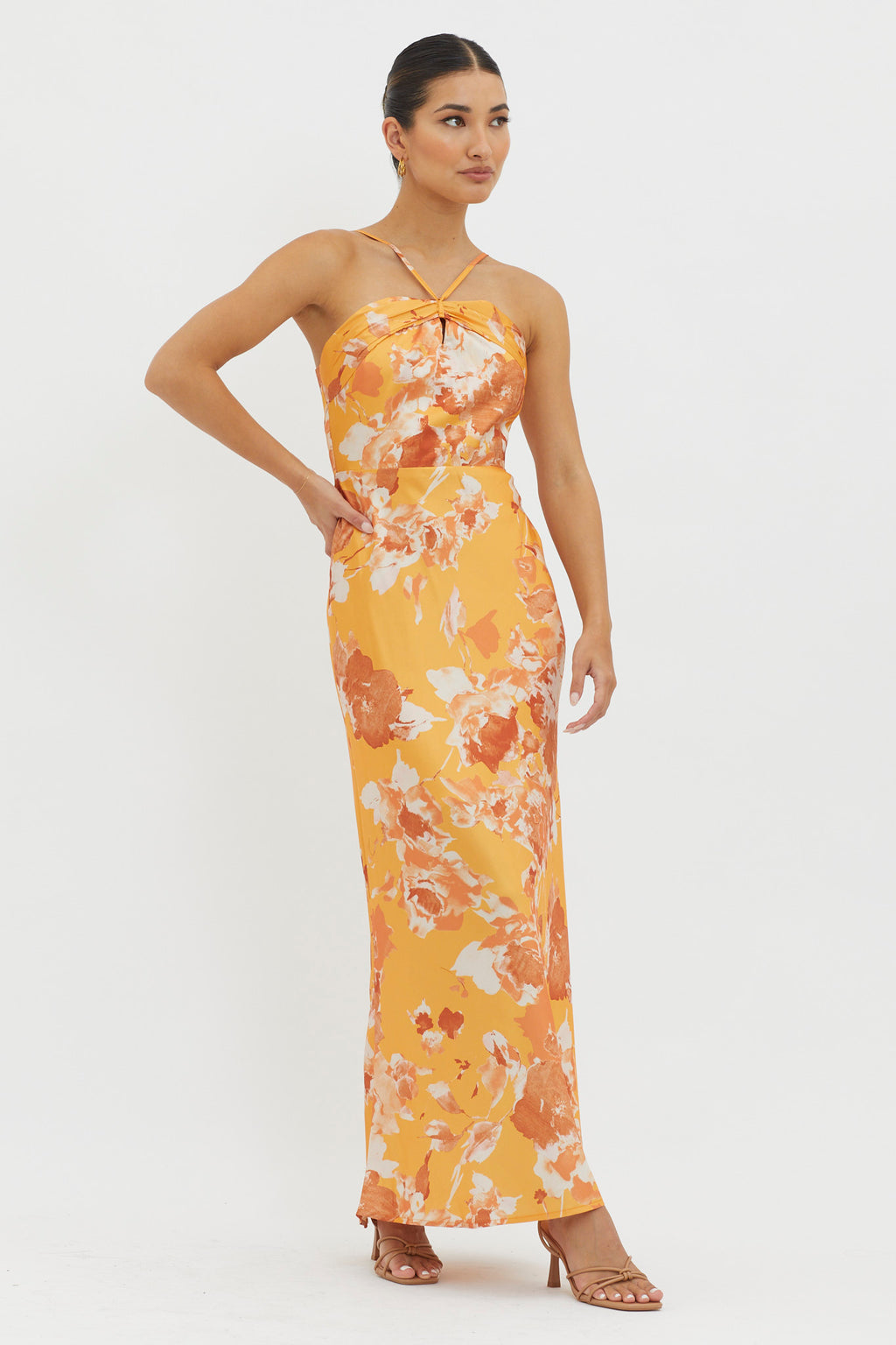 Carter Foldover Neckline Maxi Dress Orange Yellow by Selfie Leslie Australia
