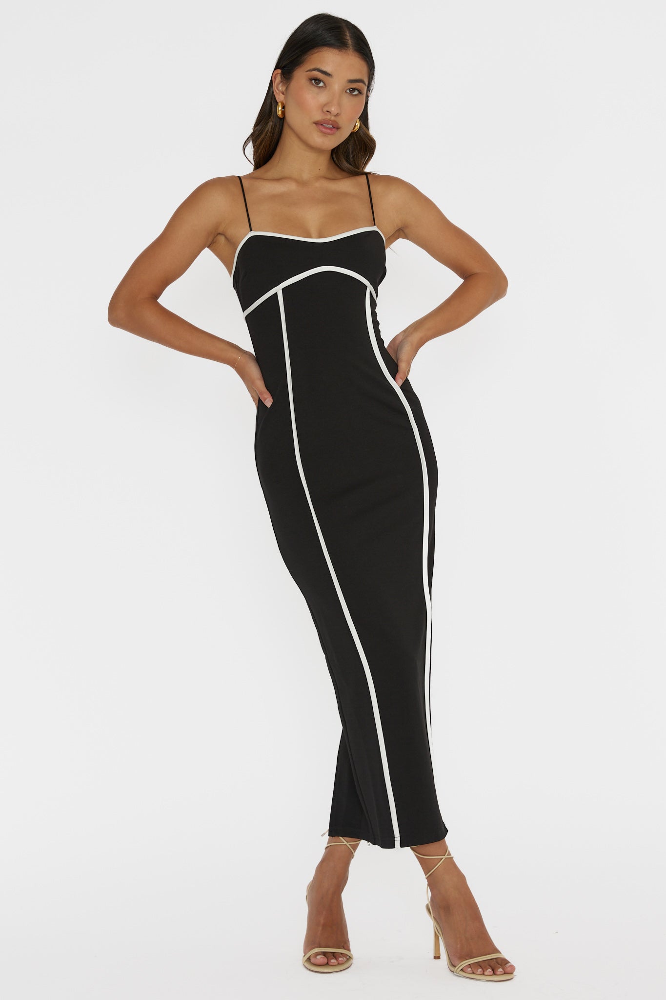 Justyna Contrast Piping Trim Midi Dress Black by Selfie Leslie Australia