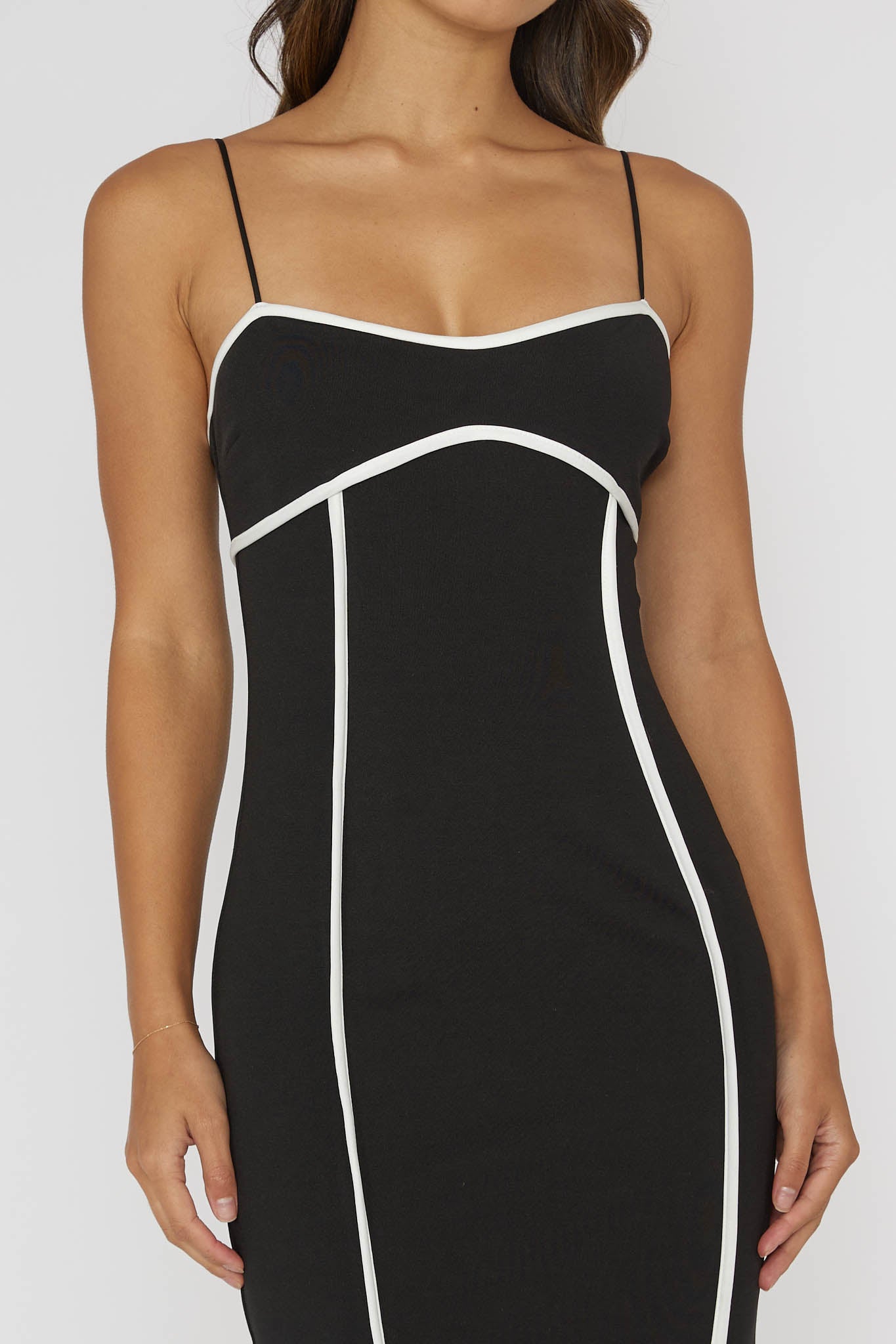 Justyna Contrast Piping Trim Midi Dress Black by Selfie Leslie Australia