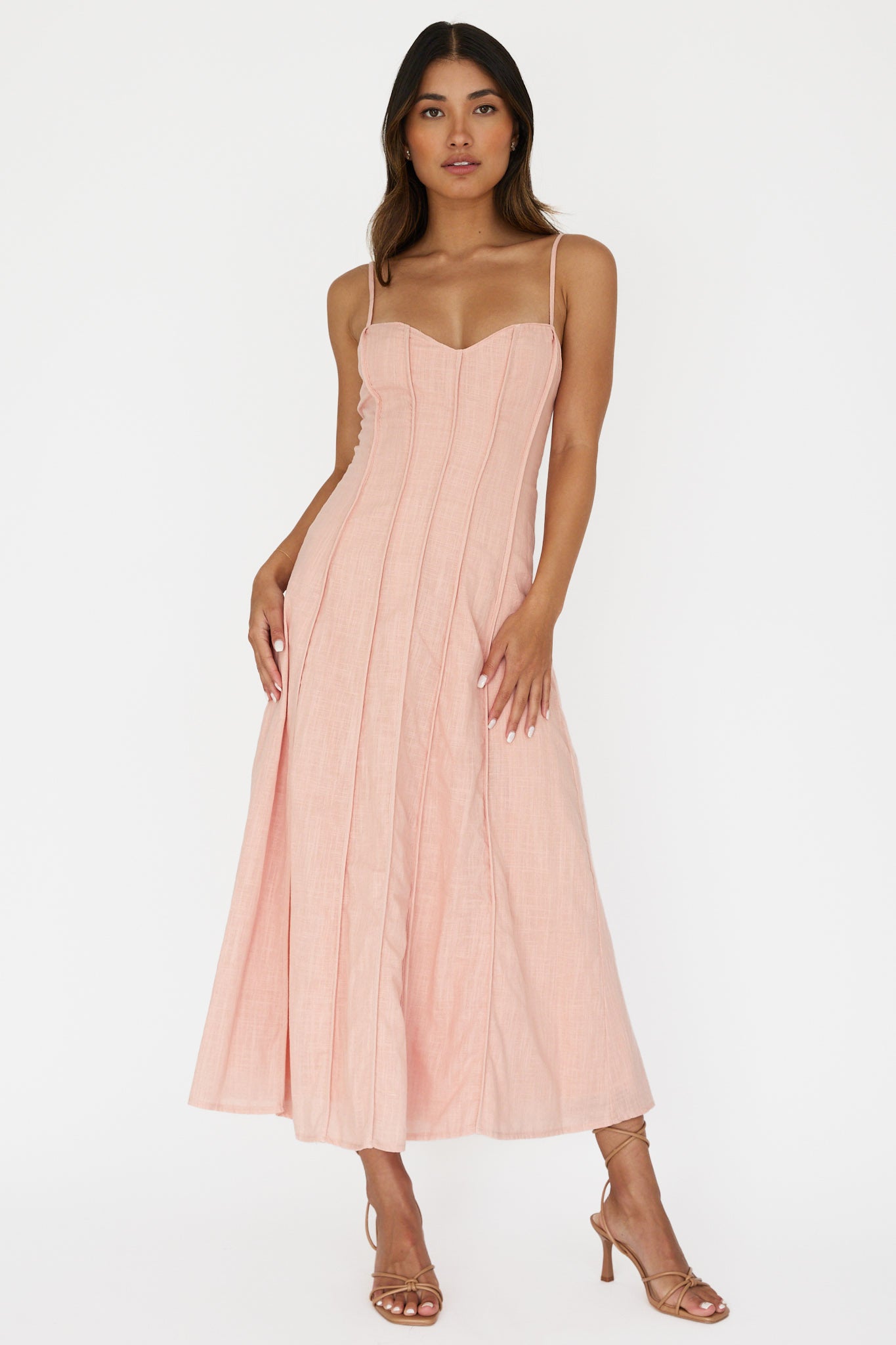 Vacay Pintuck Pleat Midi Dress Pink by Selfie Leslie Australia