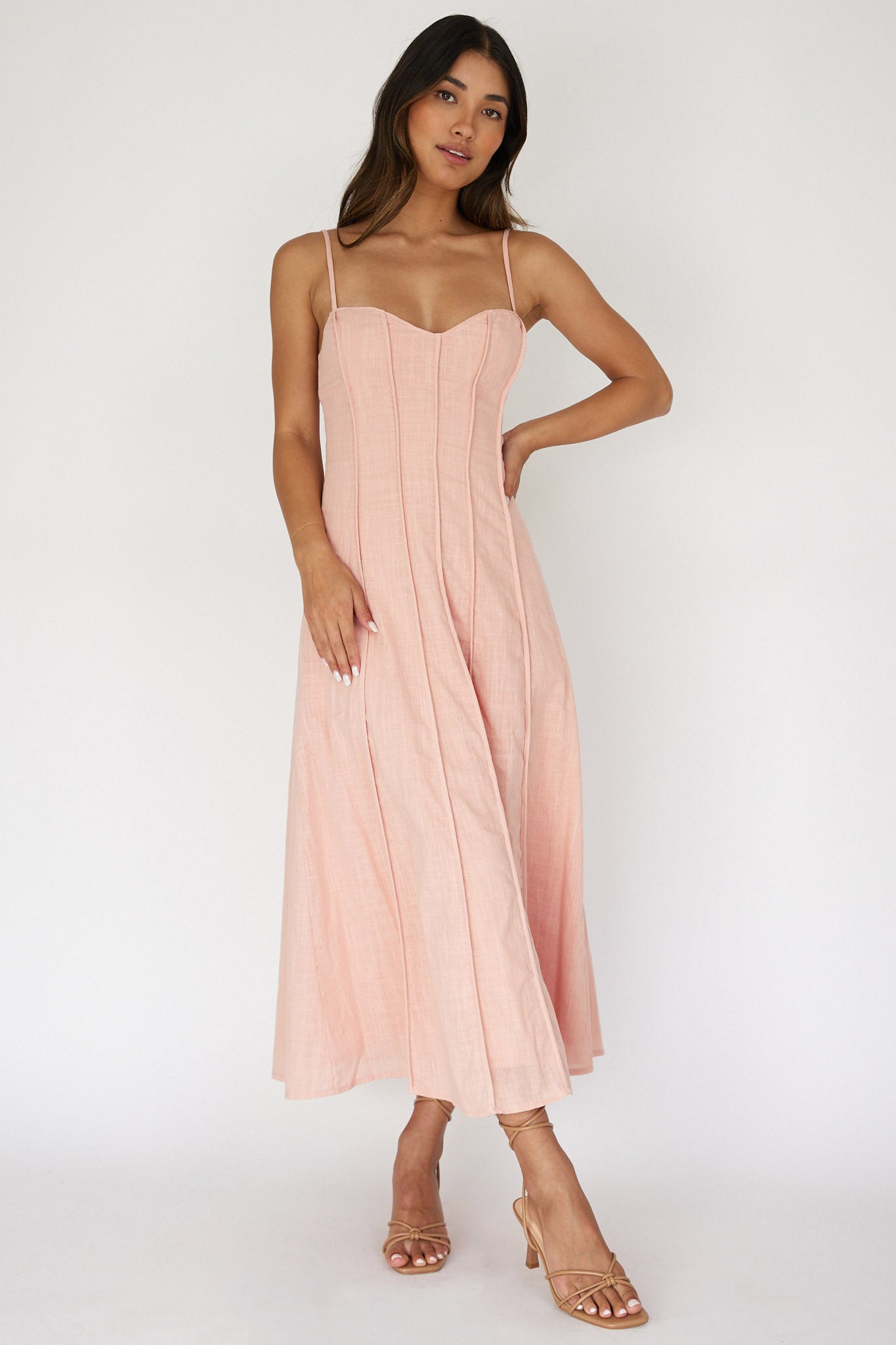 Vacay Pintuck Pleat Midi Dress Pink by Selfie Leslie Australia