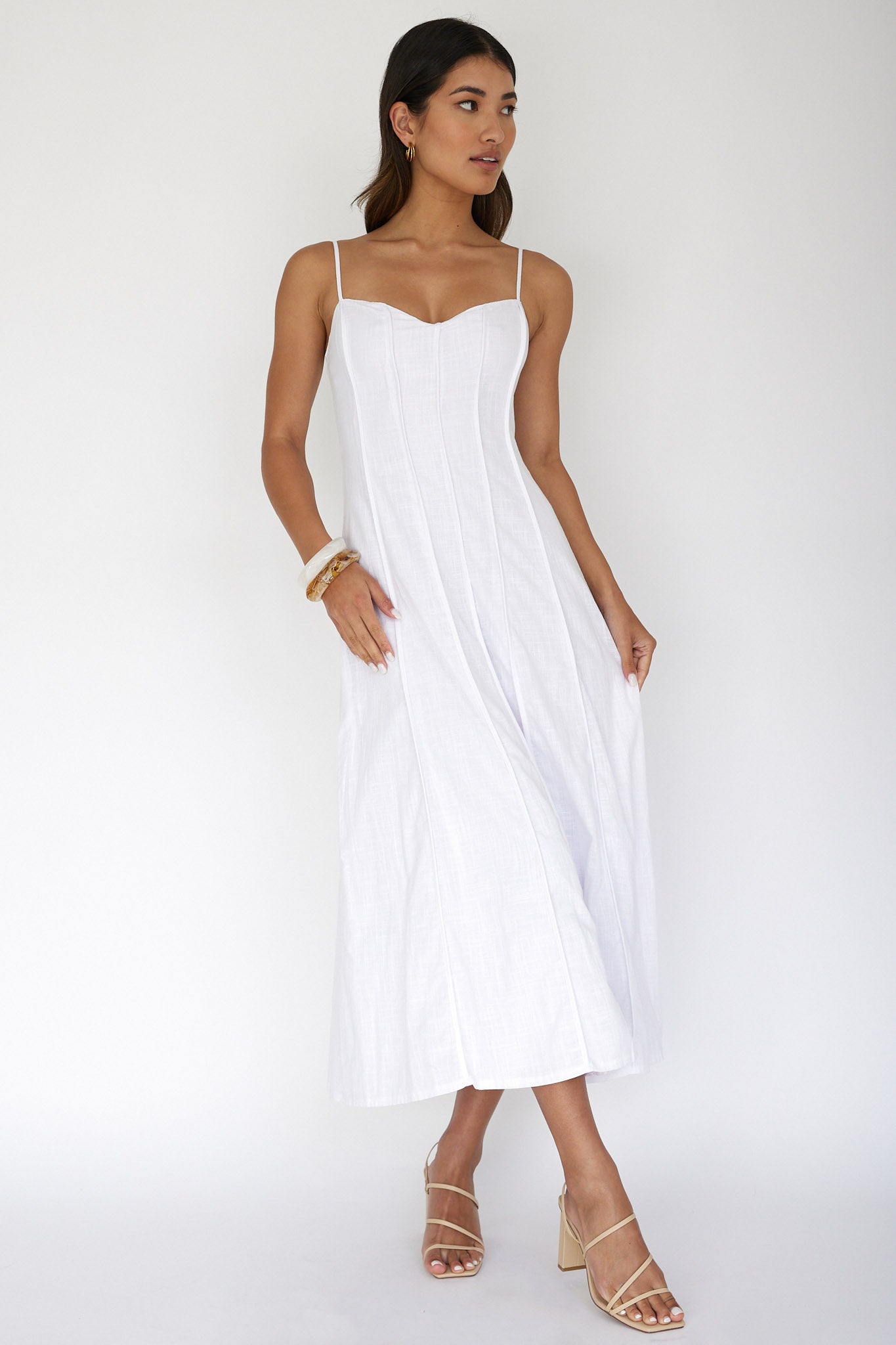 Vacay Pintuck Pleat Midi Dress White by Selfie Leslie Australia