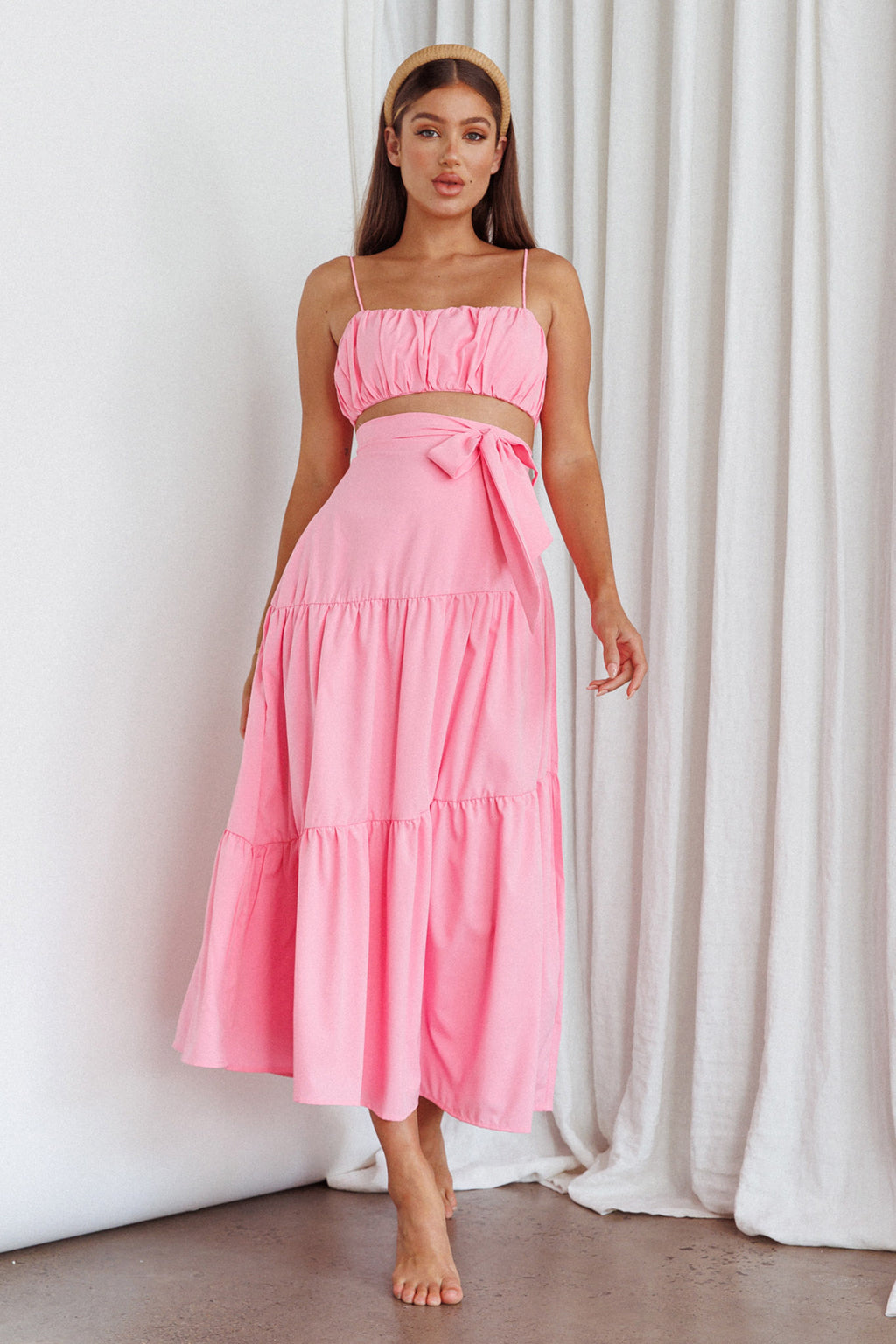 Bondi Waist Tie Maxi Skirt Pink by Selfie Leslie Australia