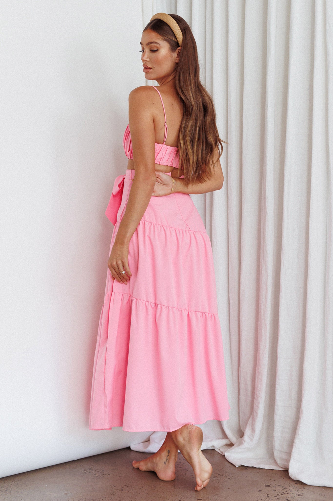 Bondi Waist Tie Maxi Skirt Pink by Selfie Leslie Australia