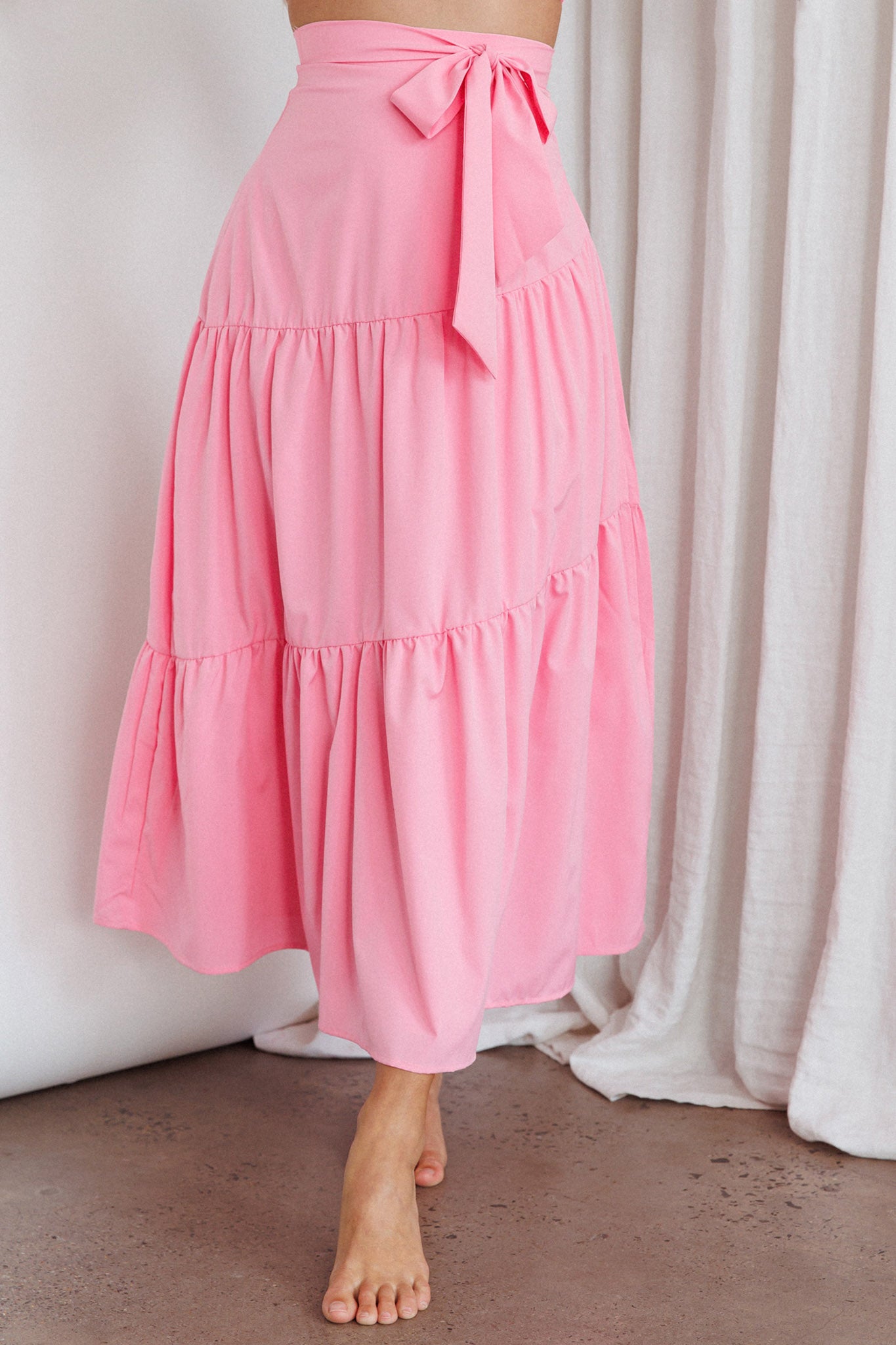 Bondi Waist Tie Maxi Skirt Pink by Selfie Leslie Australia
