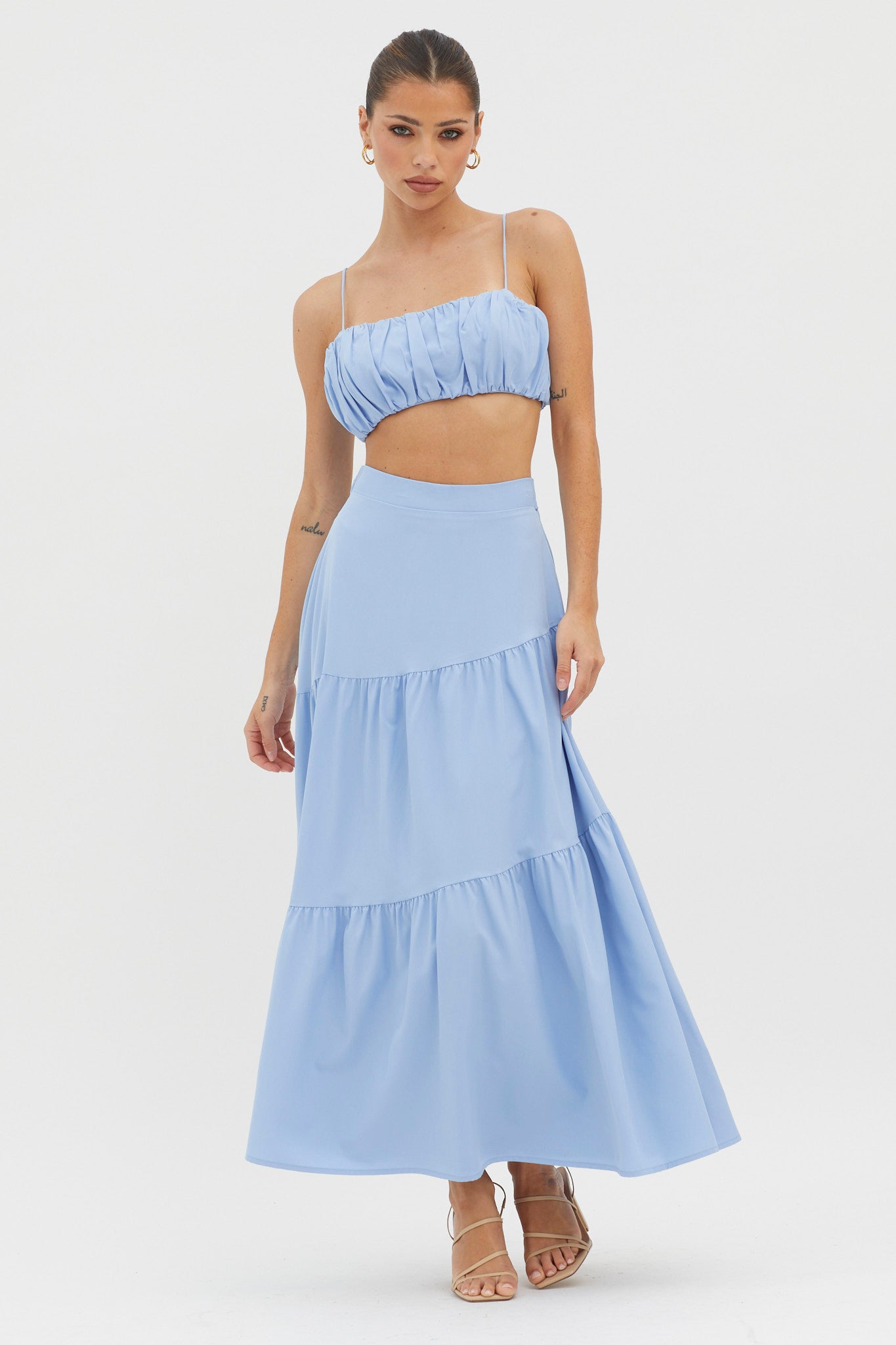 Bondi Waist Tie Maxi Skirt Blue by Selfie Leslie Australia