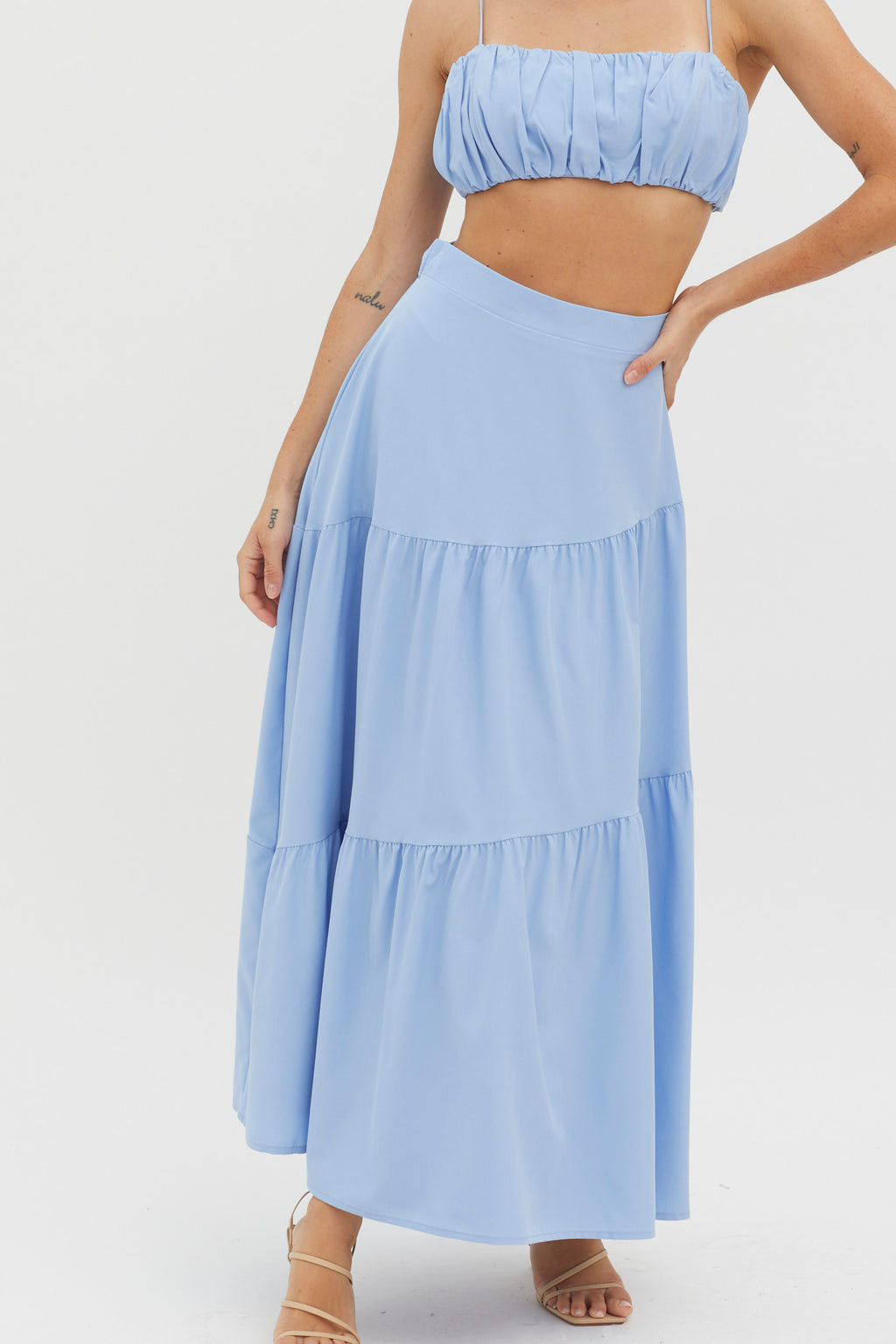 Bondi Waist Tie Maxi Skirt Blue by Selfie Leslie Australia
