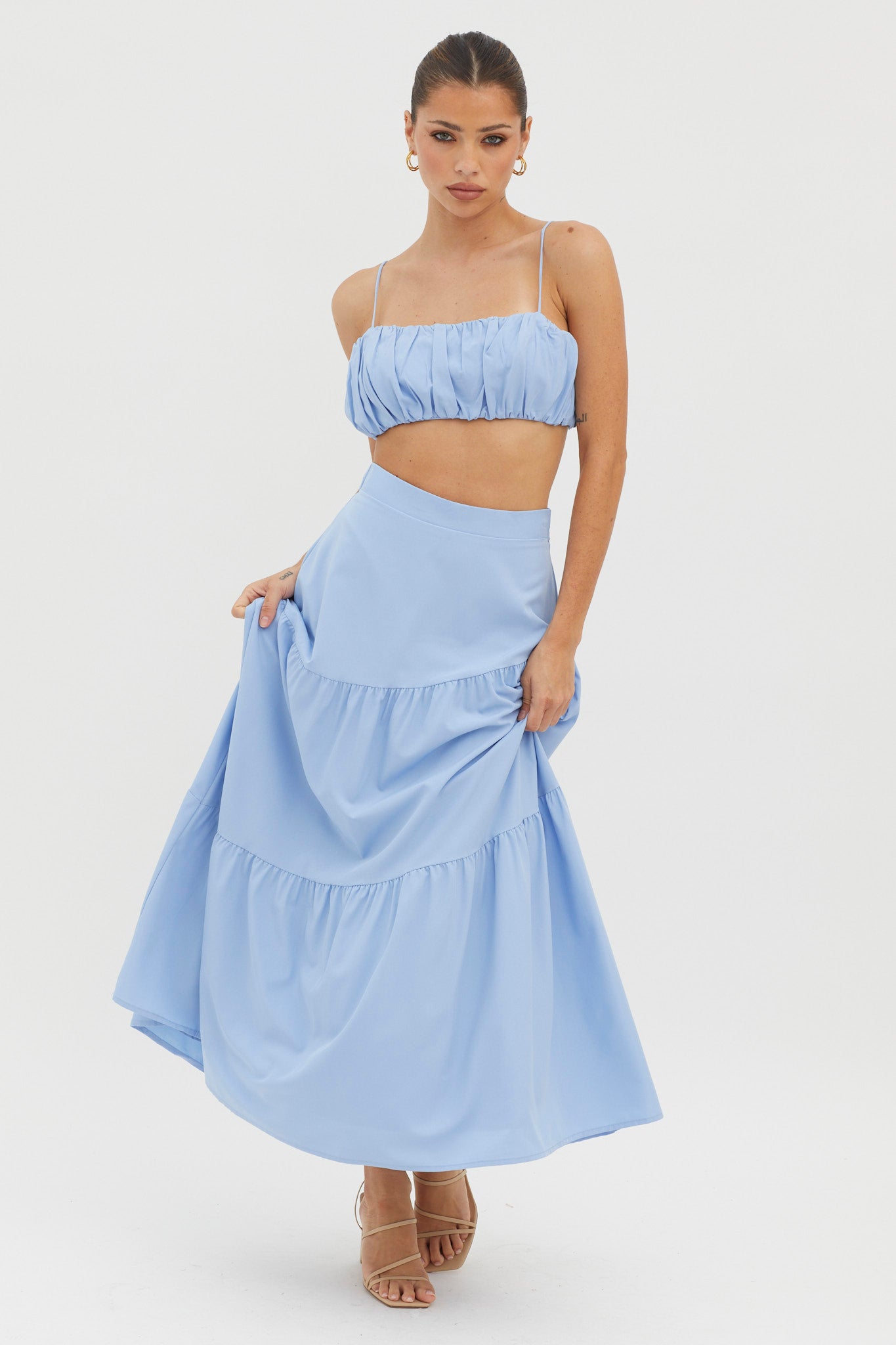 Bondi Waist Tie Maxi Skirt Blue by Selfie Leslie Australia