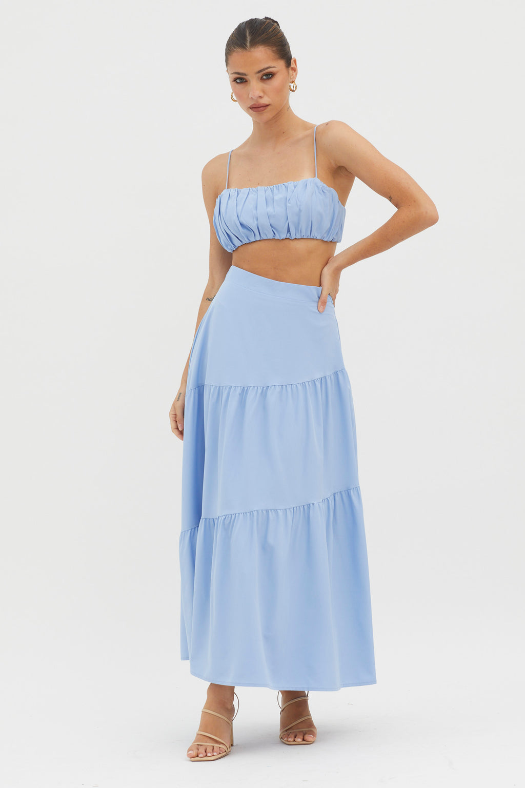 Bondi Gathered Crop Top Blue by Selfie Leslie Australia