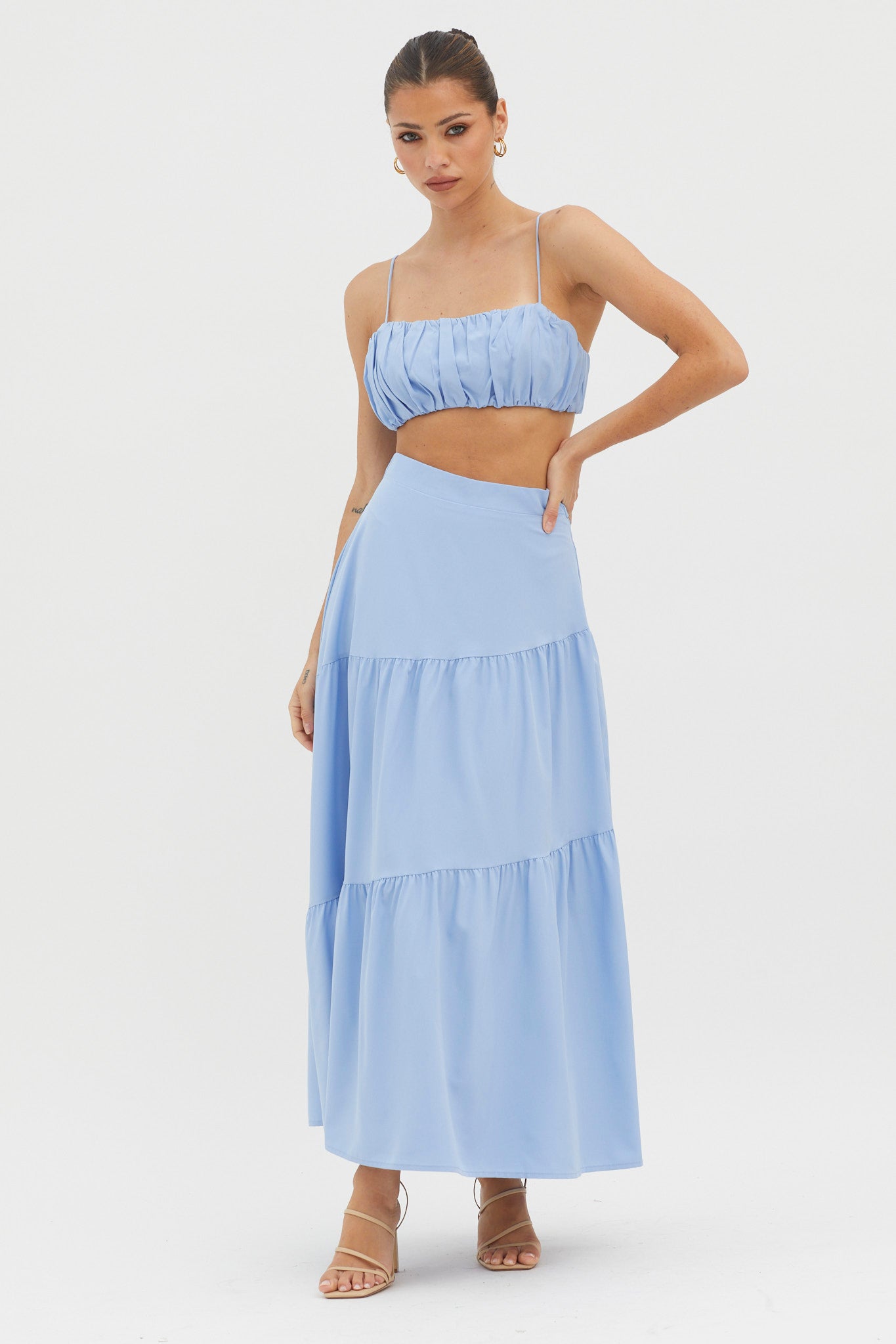 Bondi Gathered Crop Top Blue by Selfie Leslie Australia