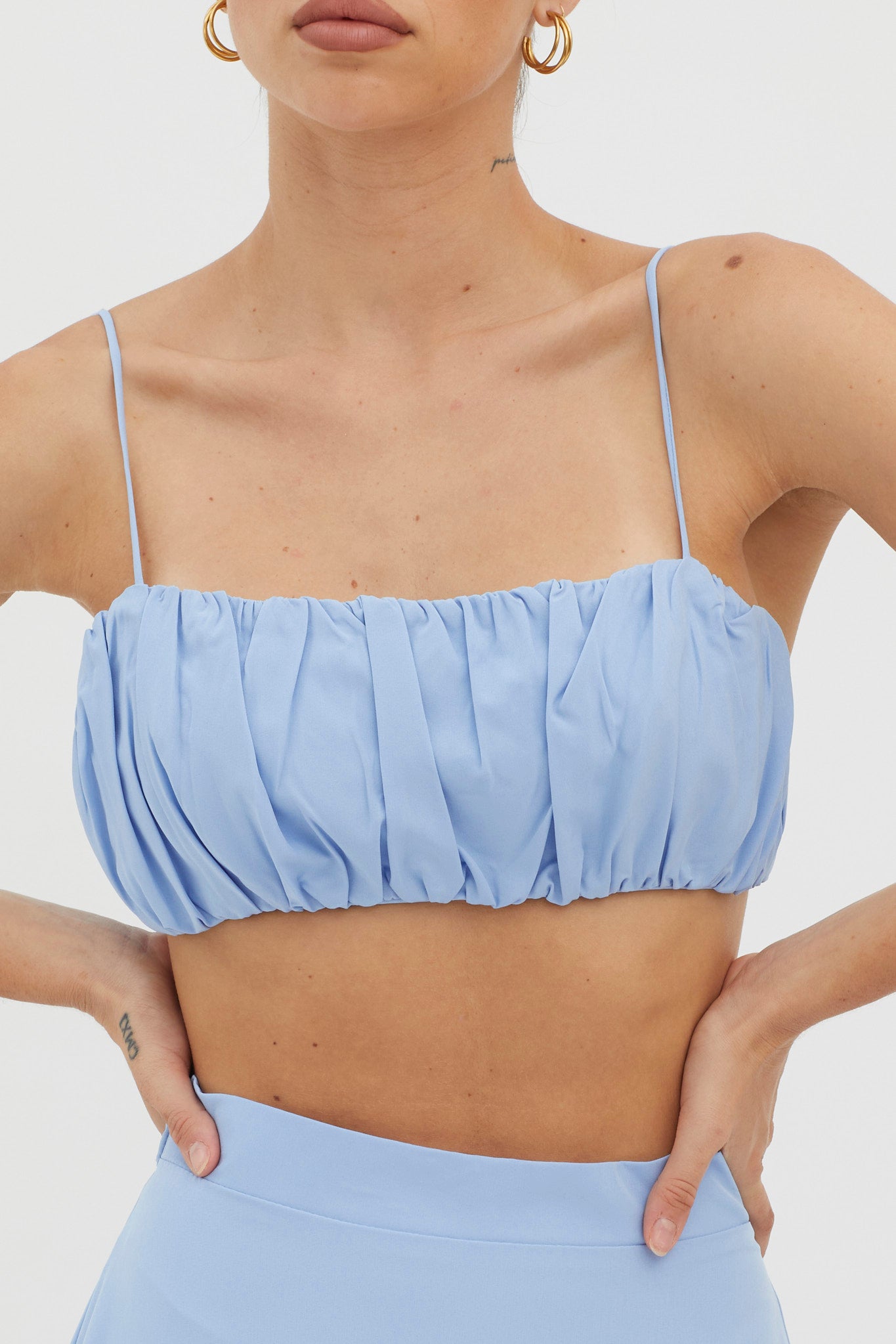 Bondi Gathered Crop Top Blue by Selfie Leslie Australia