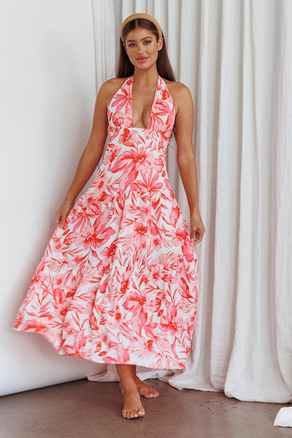 Bondi Keyhole Bust Maxi Dress Floral Pink by Selfie Leslie Australia