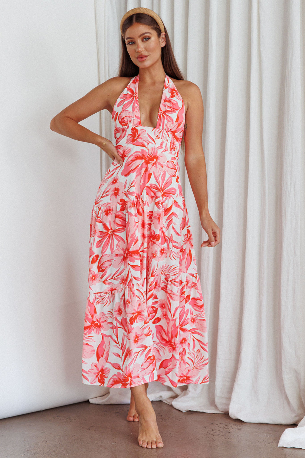 Bondi Keyhole Bust Maxi Dress Floral Pink by Selfie Leslie Australia