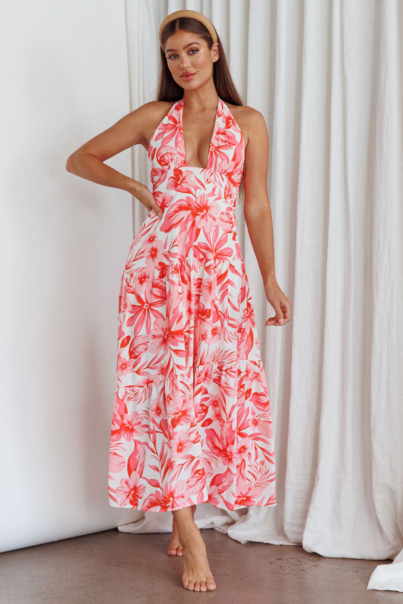 Bondi Keyhole Bust Maxi Dress Floral Pink by Selfie Leslie Australia