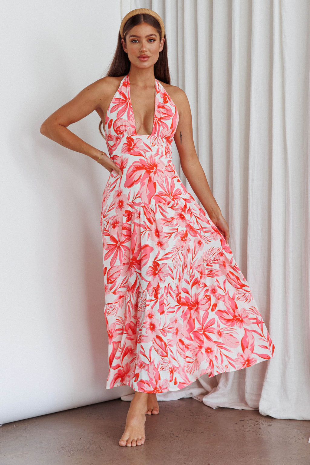 Bondi Keyhole Bust Maxi Dress Floral Pink by Selfie Leslie Australia