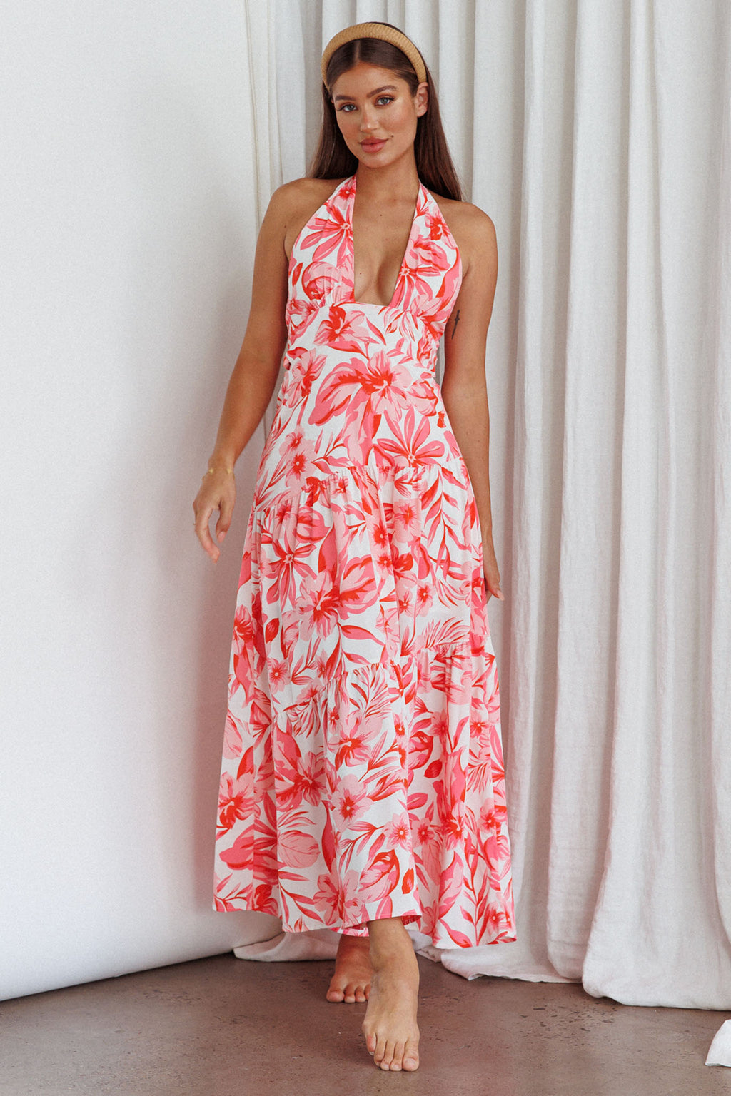 Bondi Keyhole Bust Maxi Dress Floral Pink by Selfie Leslie Australia