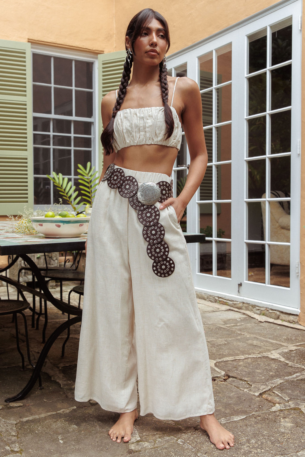 Bondi Gathered Crop Top Oat by Selfie Leslie Australia