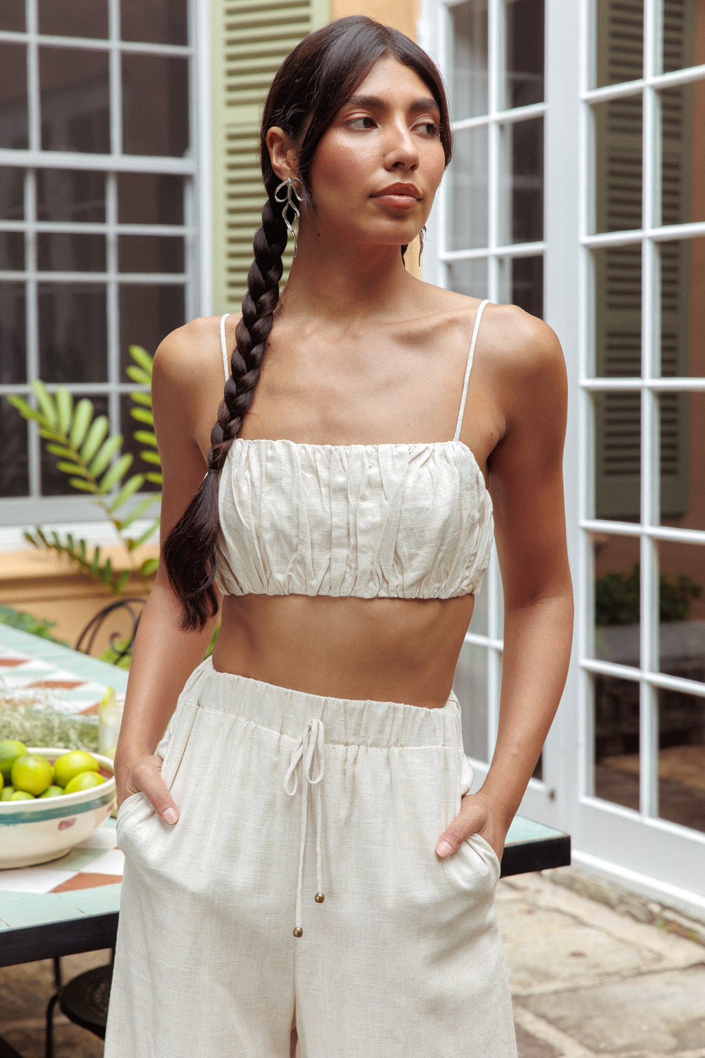 Bondi Gathered Crop Top Oat by Selfie Leslie Australia