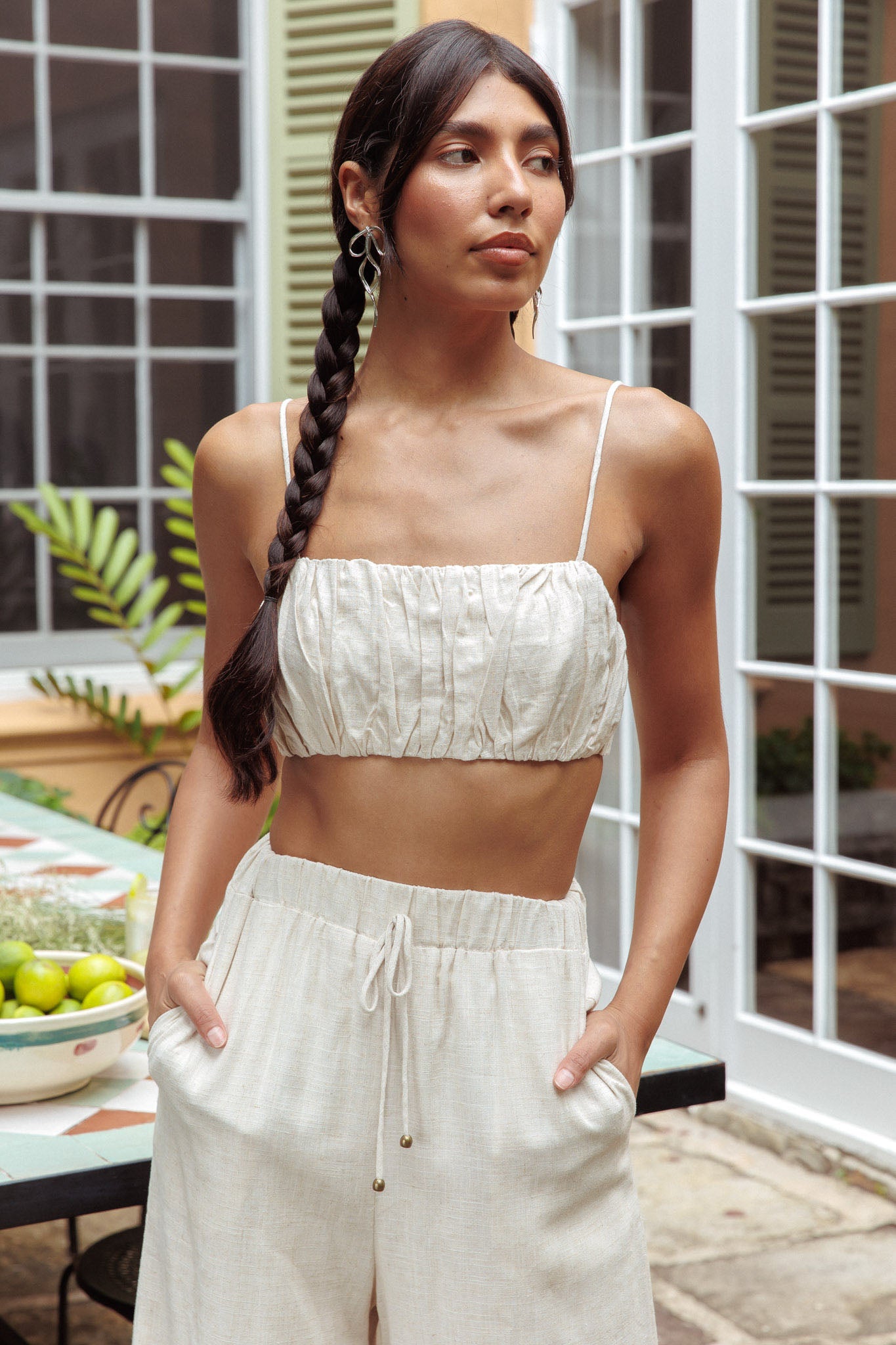 Bondi Gathered Crop Top Oat by Selfie Leslie Australia
