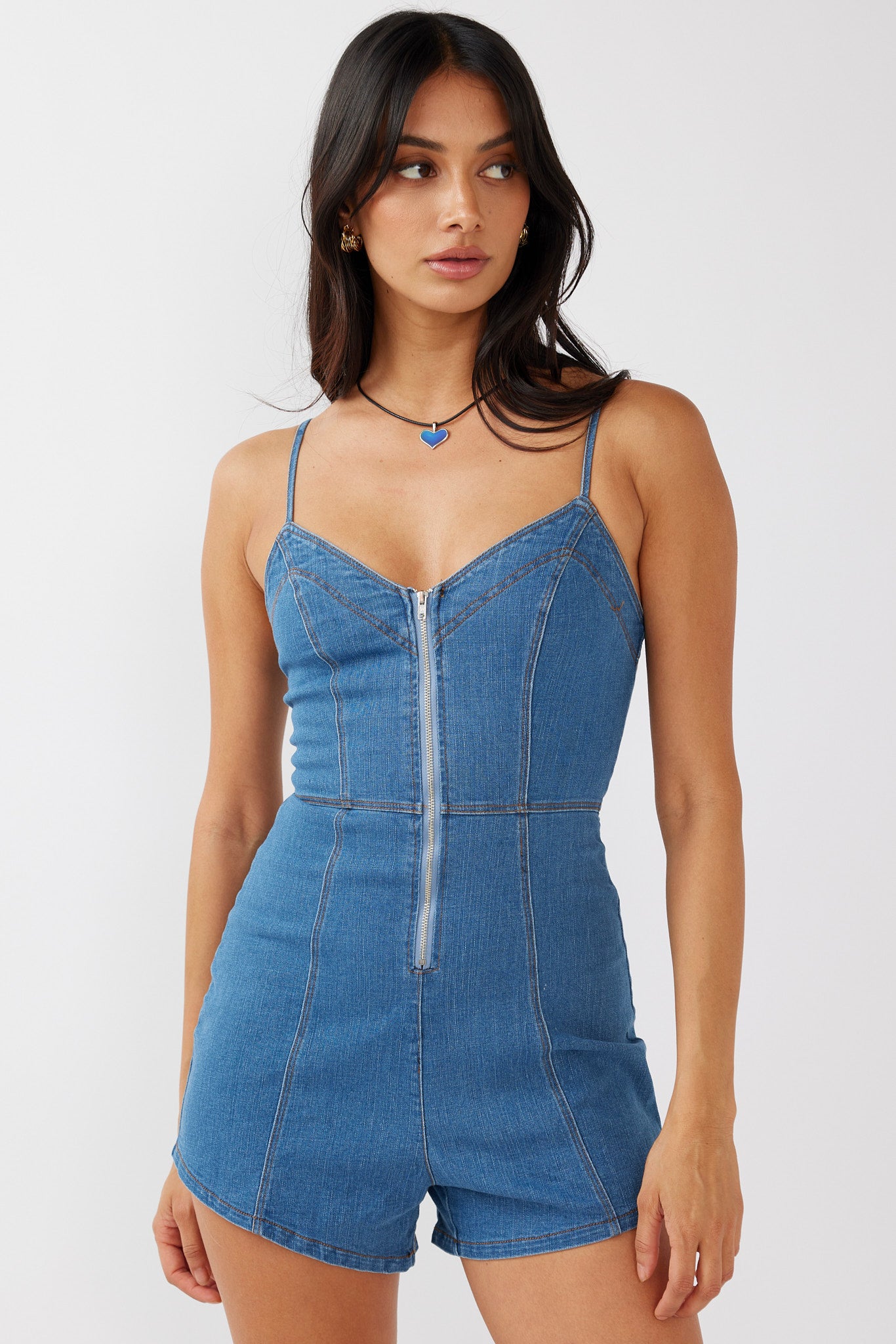 Lyric Cami Strap Zipper Front Romper Dark Blue by Selfie Leslie Australia