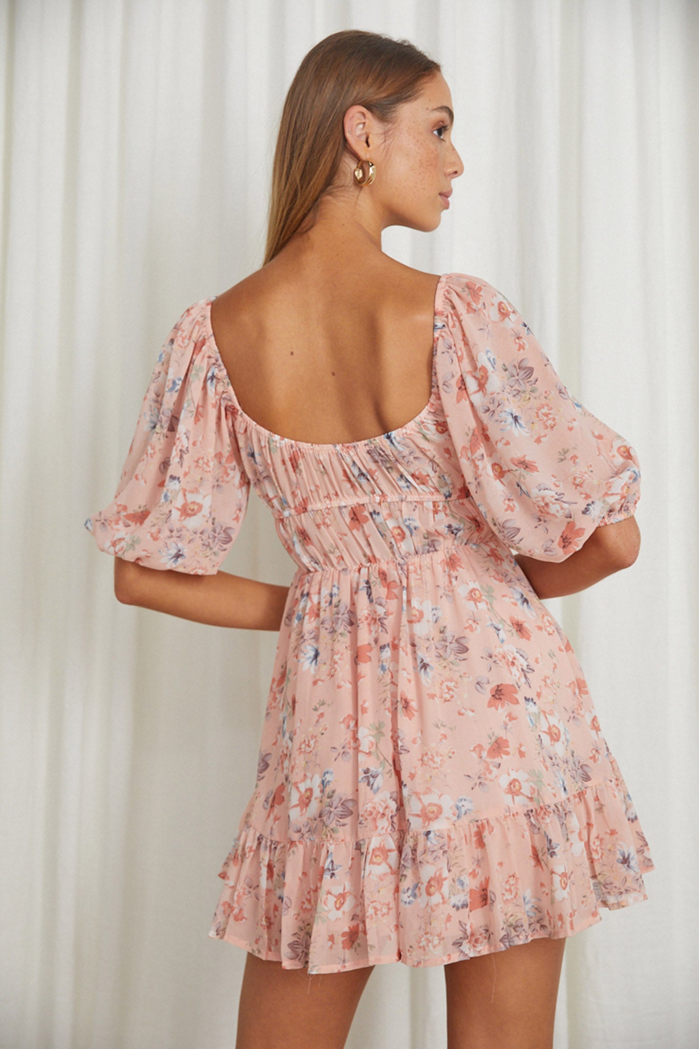 Vista Del Mar Tied Bust Mini Dress Floral Pink by Selfie Leslie Australia