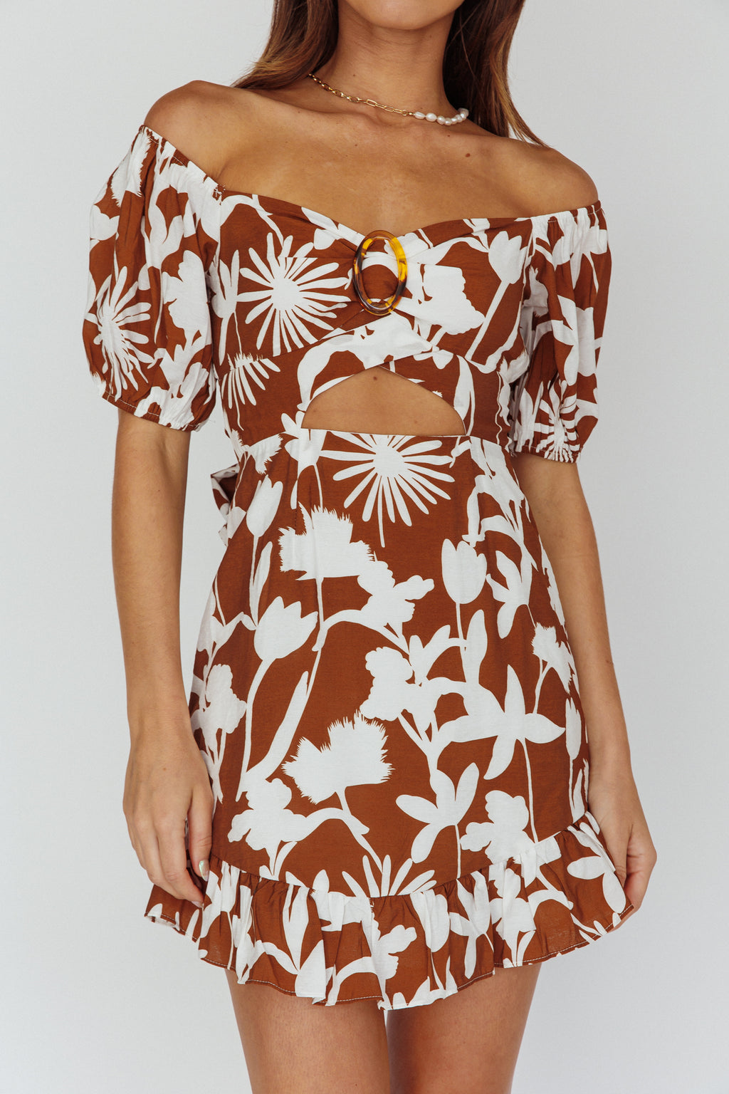 Palm Beach Puff Sleeve Dress Printed Tan by Selfie Leslie Australia