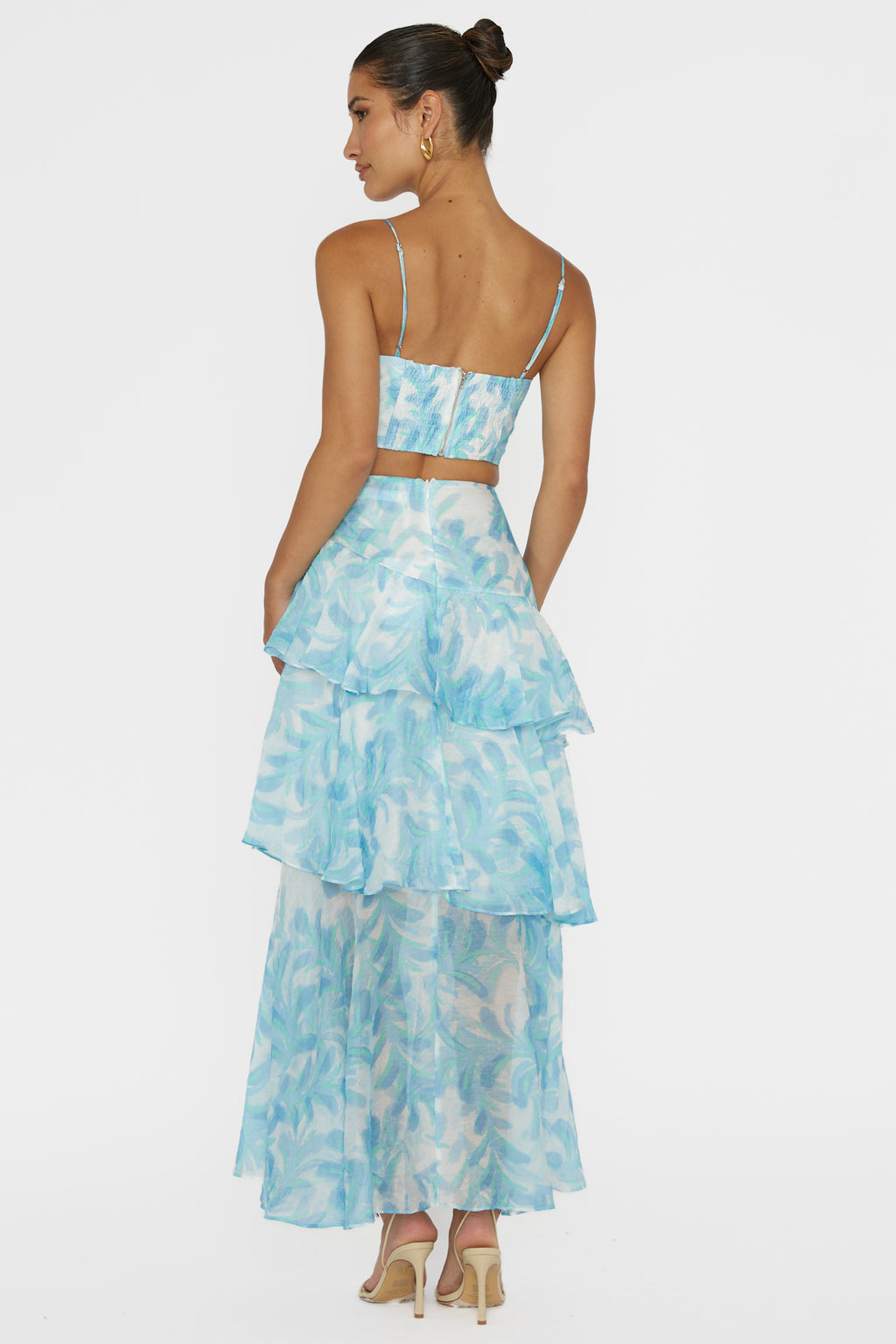 Veda Tiered Ruffle Maxi Skirt Floral Blue by Selfie Leslie Australia