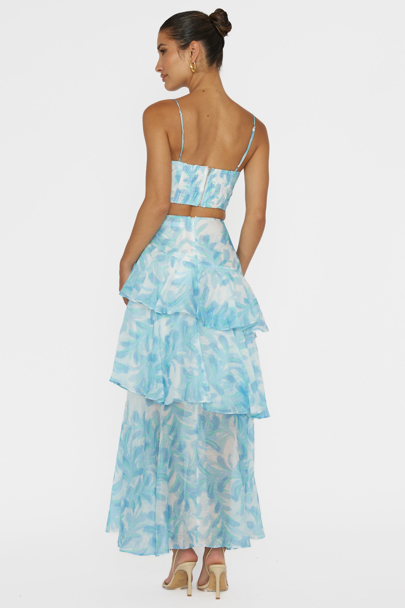 Veda Tiered Ruffle Maxi Skirt Floral Blue by Selfie Leslie Australia