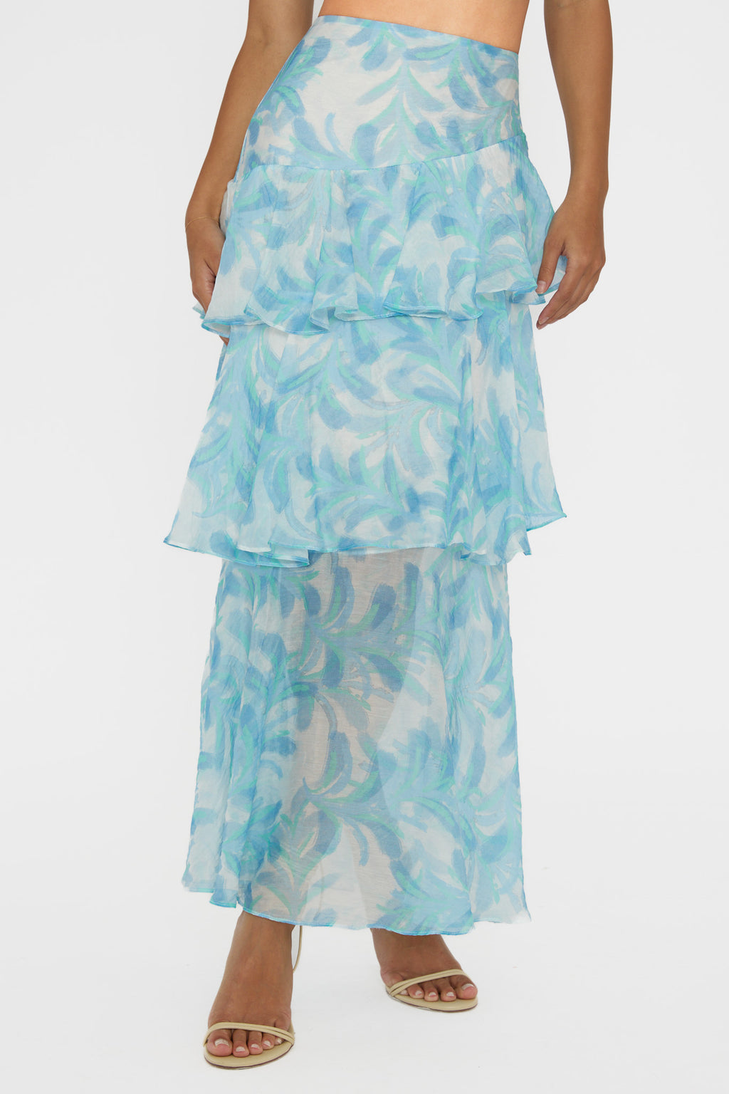 Veda Tiered Ruffle Maxi Skirt Floral Blue by Selfie Leslie Australia