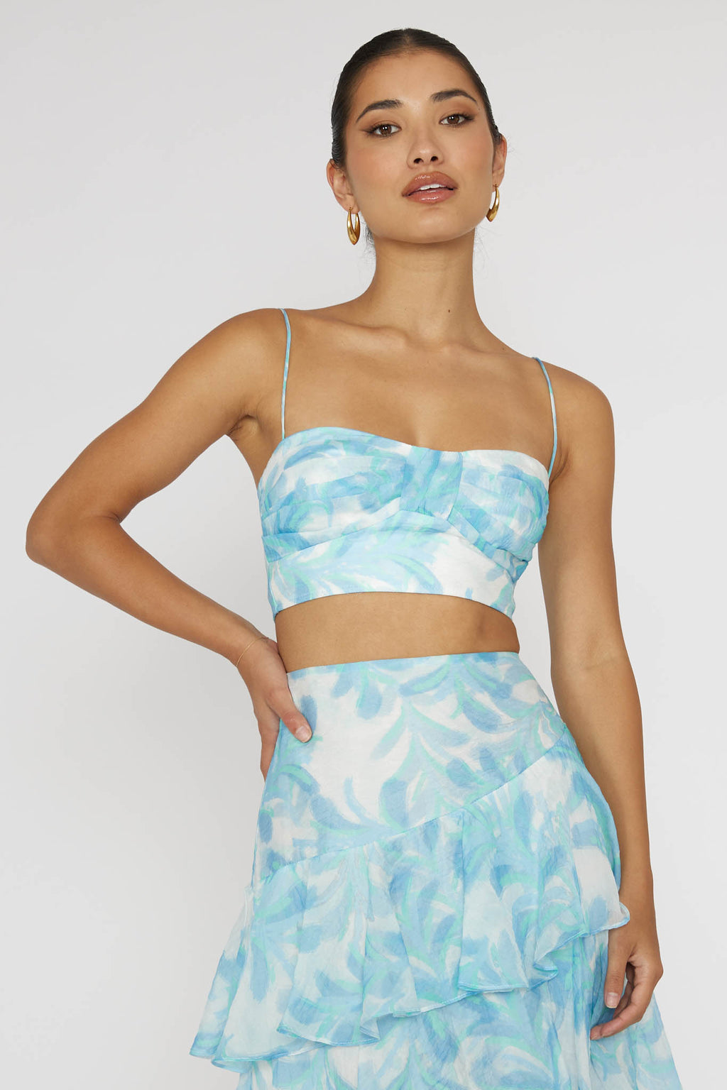 Veda Pleat Crop Top Floral Blue by Selfie Leslie Australia
