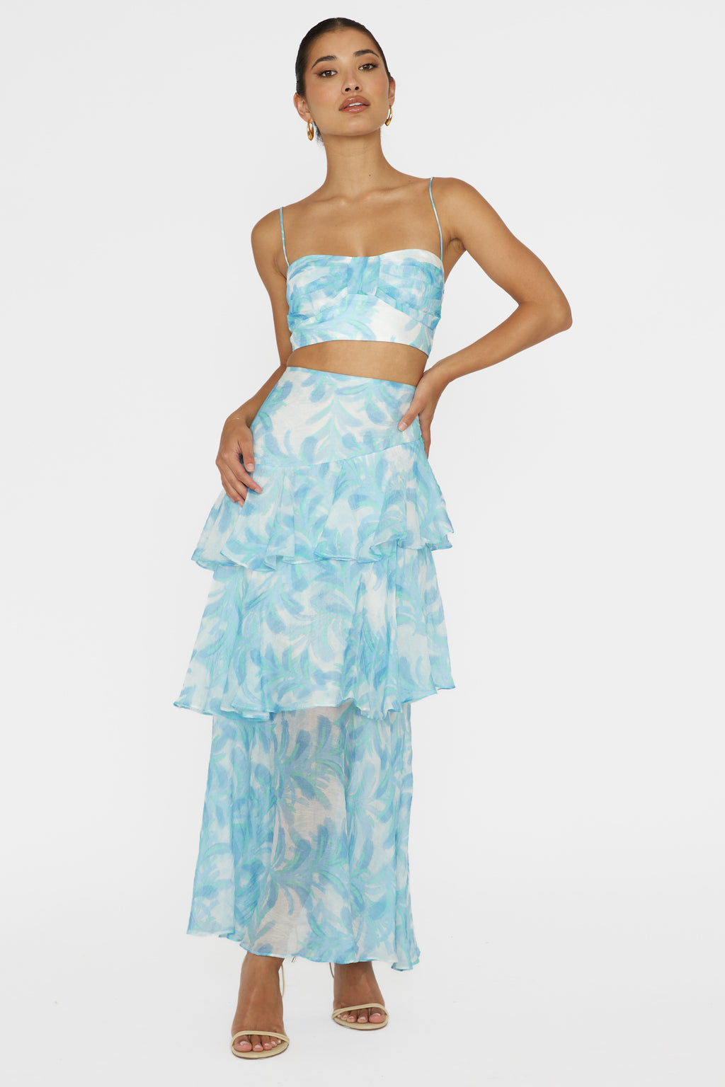 Veda Pleat Crop Top Floral Blue by Selfie Leslie Australia