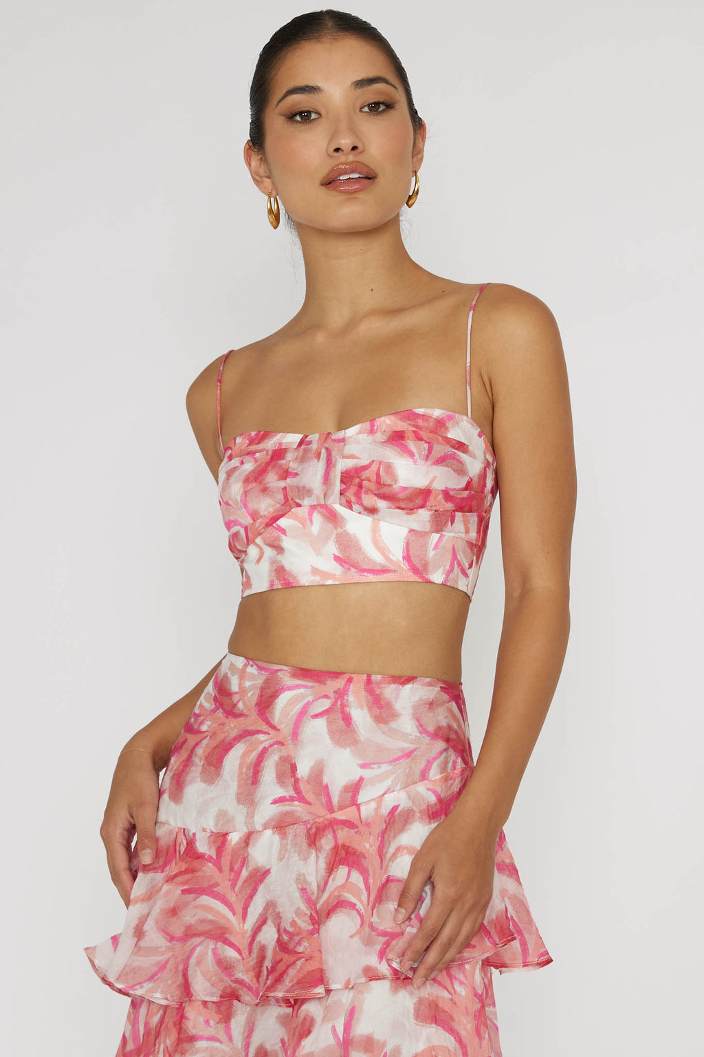 Veda Pleat Crop Top Floral Pink by Selfie Leslie Australia