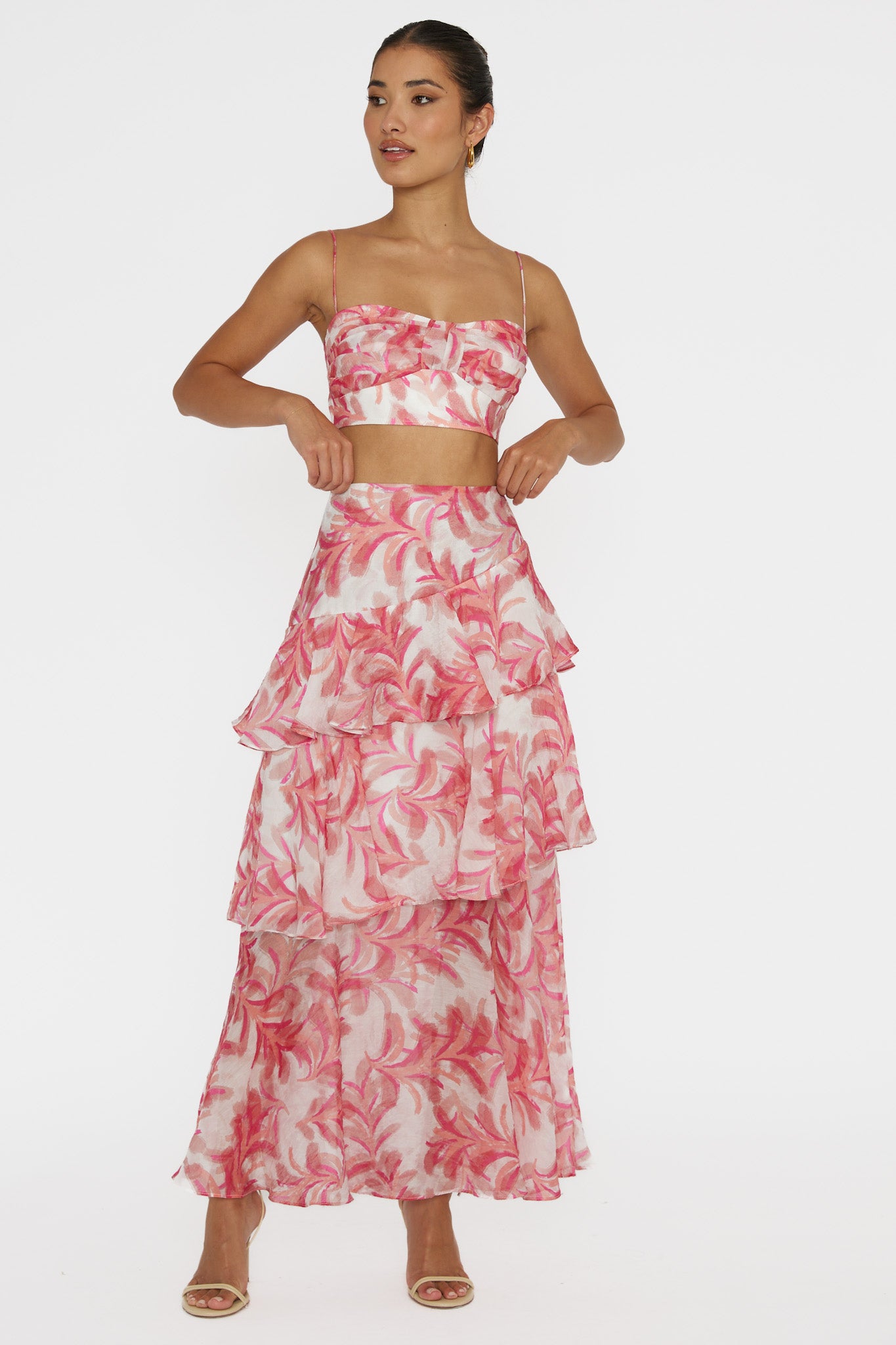 Veda Pleat Crop Top Floral Pink by Selfie Leslie Australia