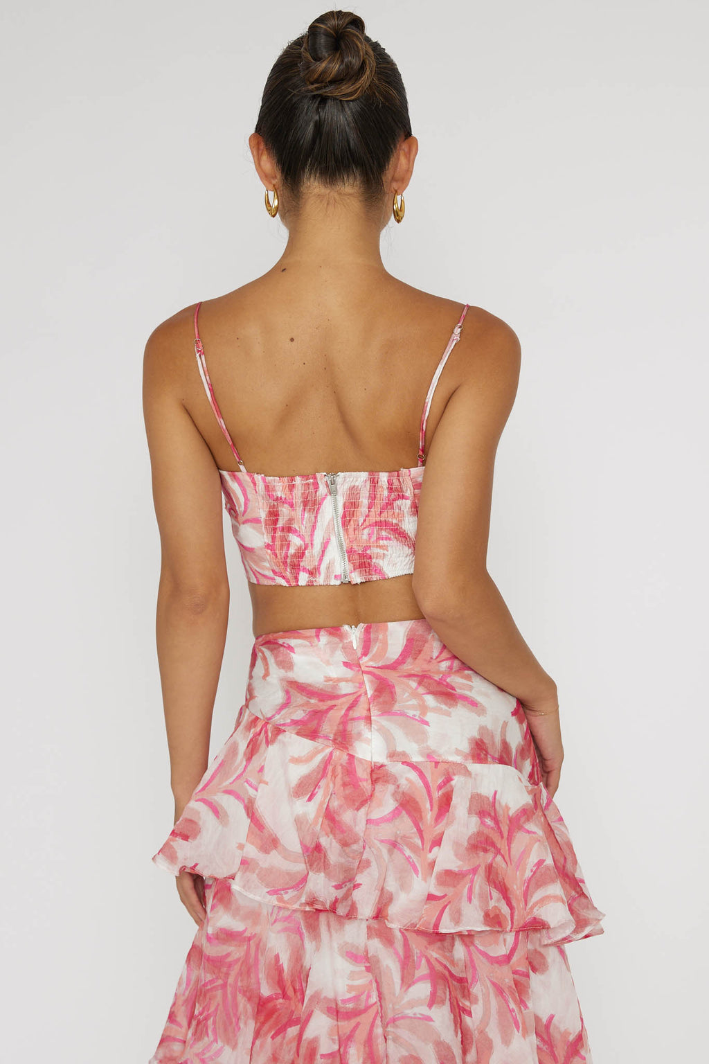 Veda Pleat Crop Top Floral Pink by Selfie Leslie Australia