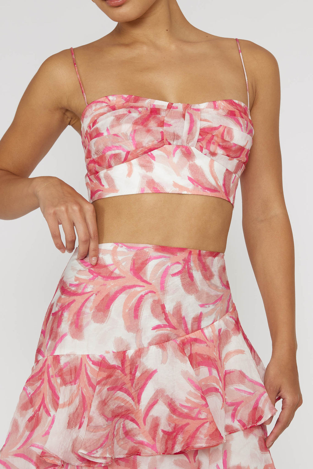 Veda Pleat Crop Top Floral Pink by Selfie Leslie Australia