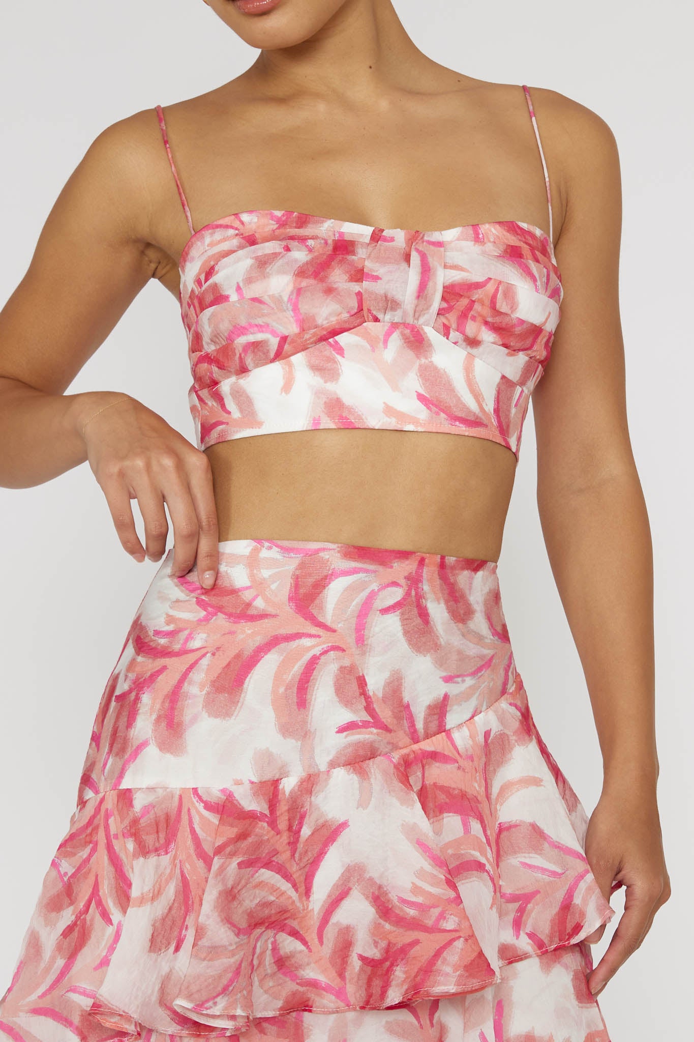 Veda Pleat Crop Top Floral Pink by Selfie Leslie Australia