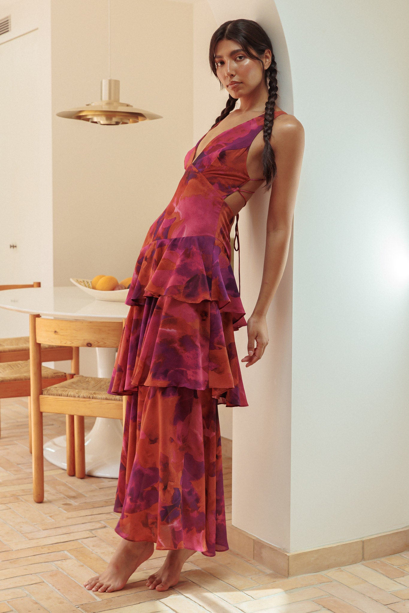 Veda Strappy Back Ruffle Midi Dress Dark Rose by Selfie Leslie Australia