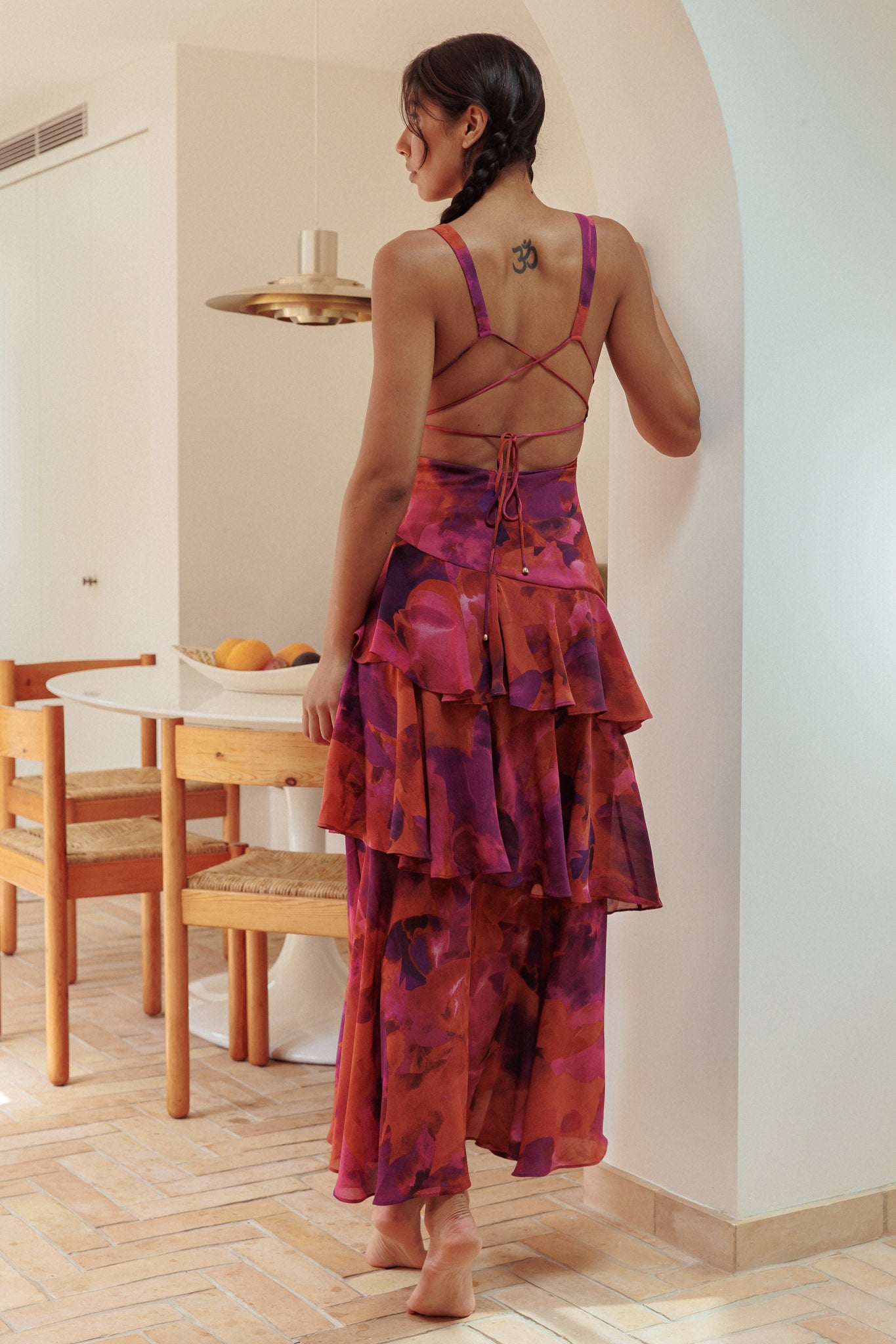 Veda Strappy Back Ruffle Midi Dress Dark Rose by Selfie Leslie Australia