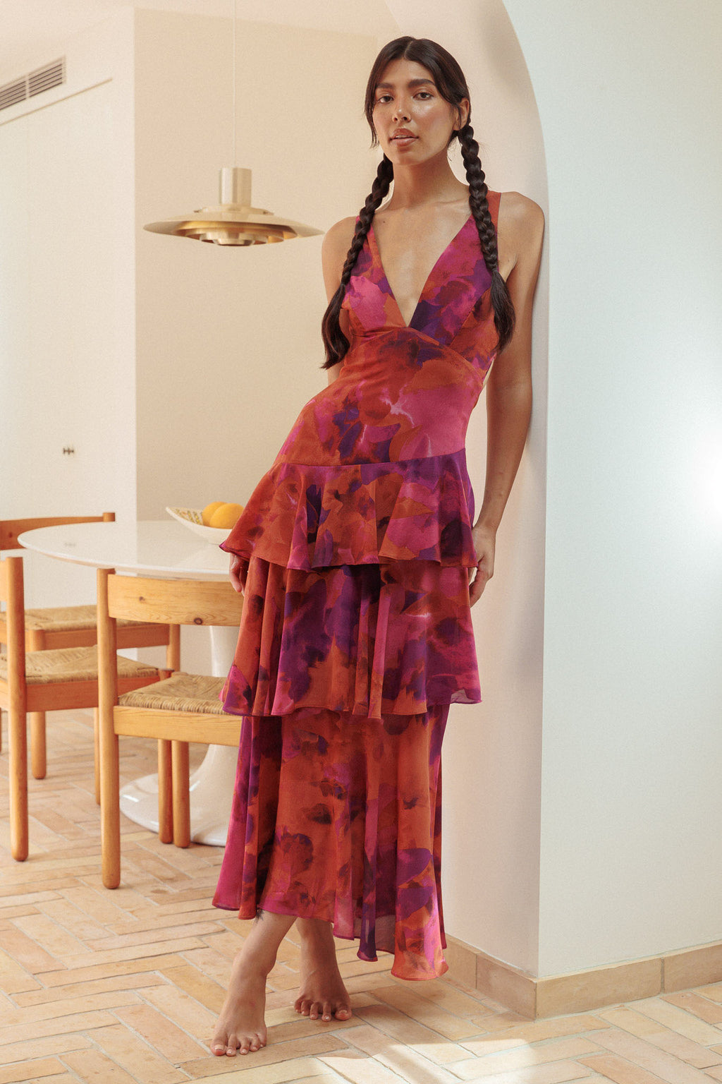 Veda Strappy Back Ruffle Midi Dress Dark Rose by Selfie Leslie Australia