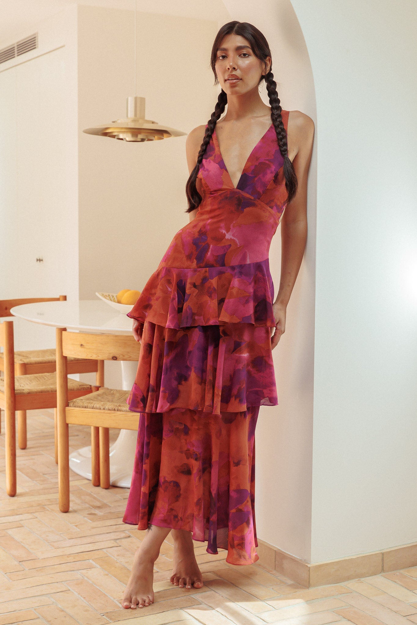 Veda Strappy Back Ruffle Midi Dress Dark Rose by Selfie Leslie Australia