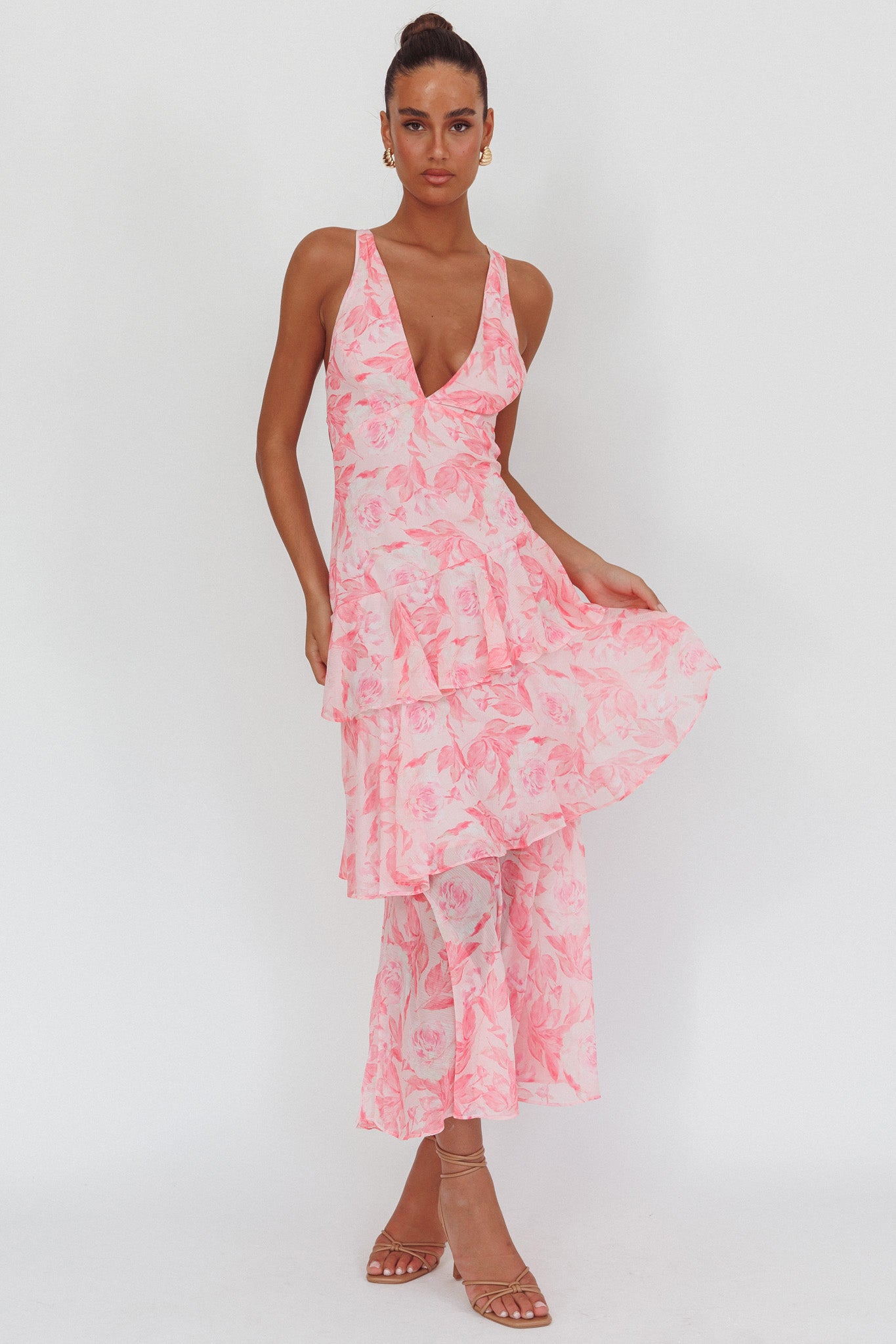 Veda Strappy Back Maxi Dress Floral Pink by Selfie Leslie Australia
