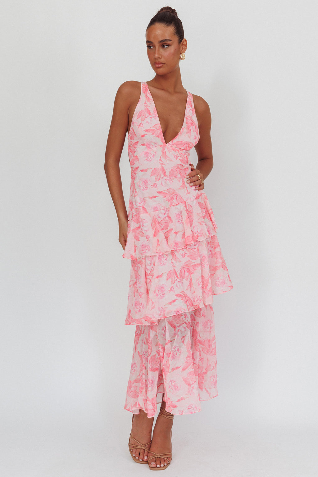 Veda Strappy Back Maxi Dress Floral Pink by Selfie Leslie Australia