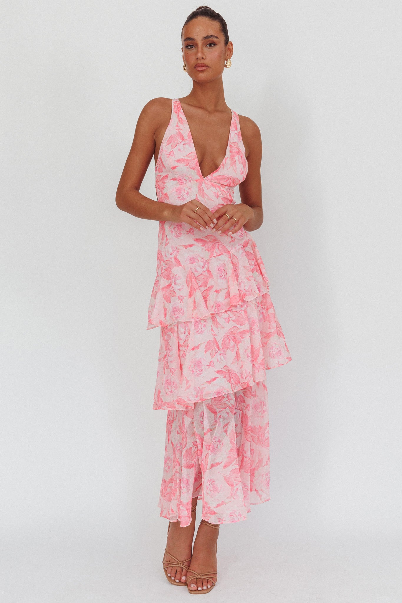 Veda Strappy Back Maxi Dress Floral Pink by Selfie Leslie Australia