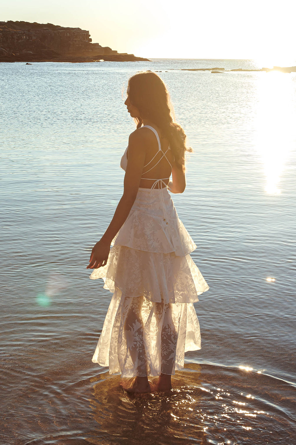 Veda Strappy Back Ruffle Chiffon Maxi Dress White by Selfie Leslie Australia