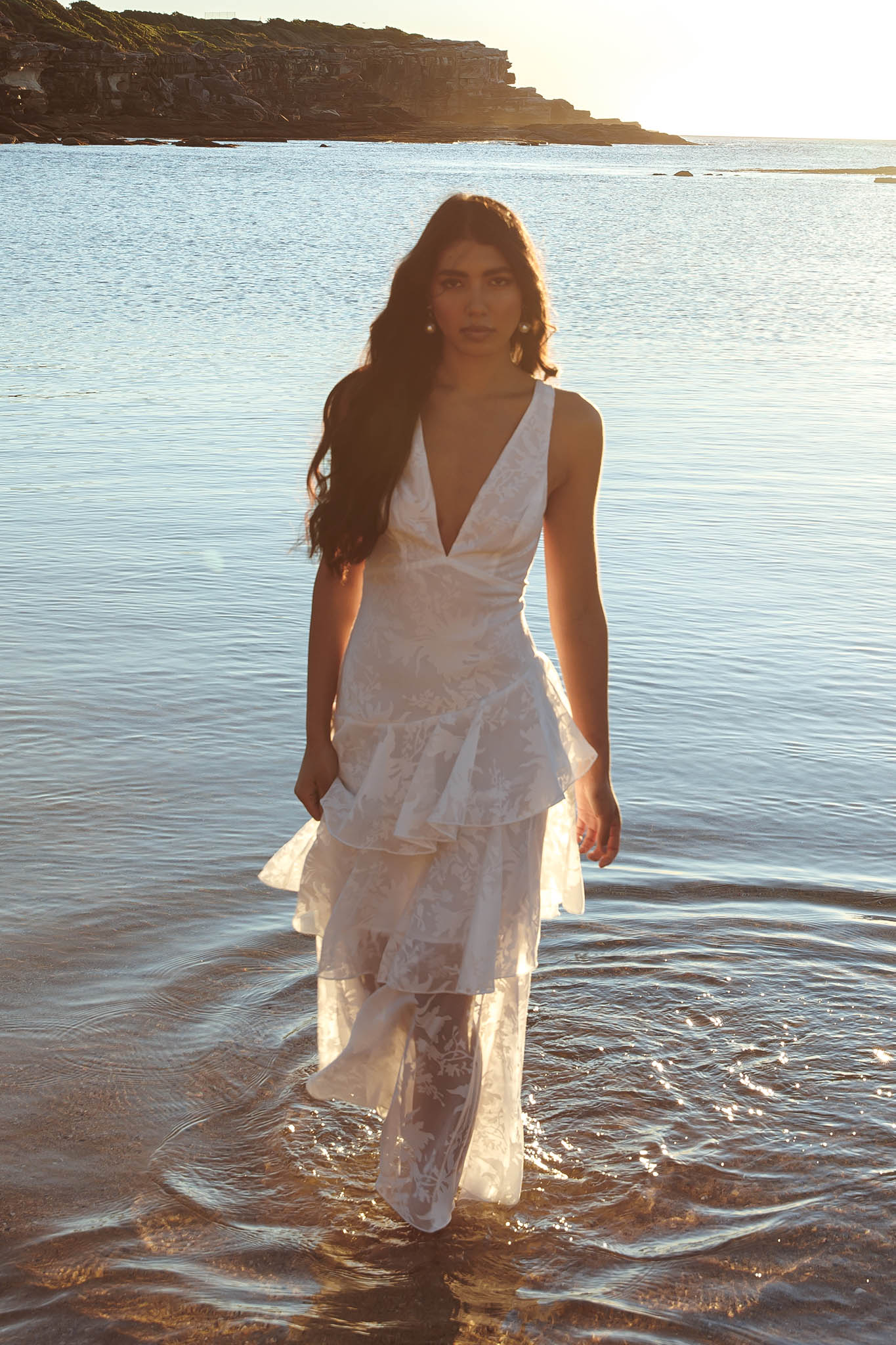 Veda Strappy Back Ruffle Chiffon Maxi Dress White by Selfie Leslie Australia